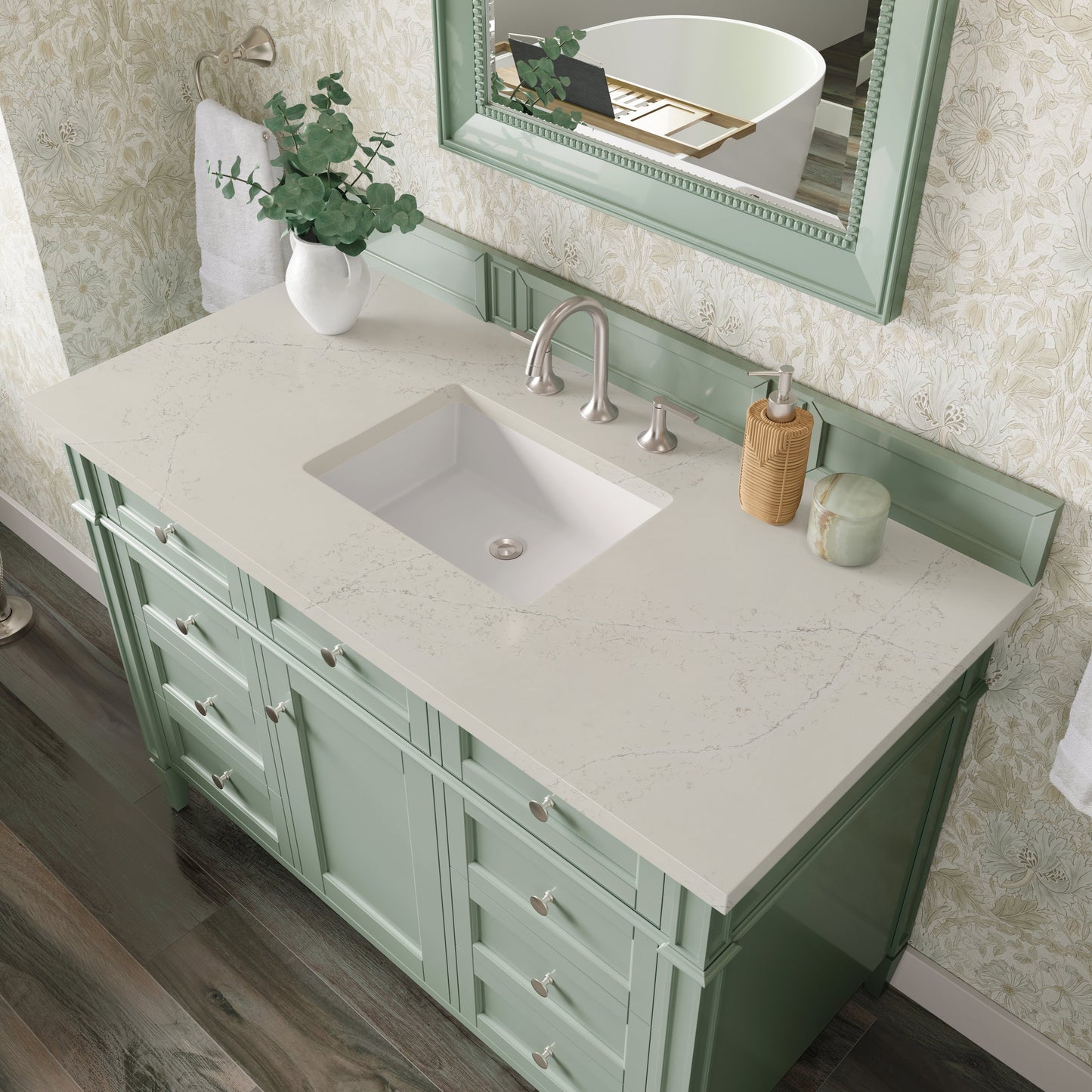 
                  
                    Brittany 48" Single Vanity in Sage Green Single Bathroom Vanity James Martin Vanities Siberian Silestone 
                  
                