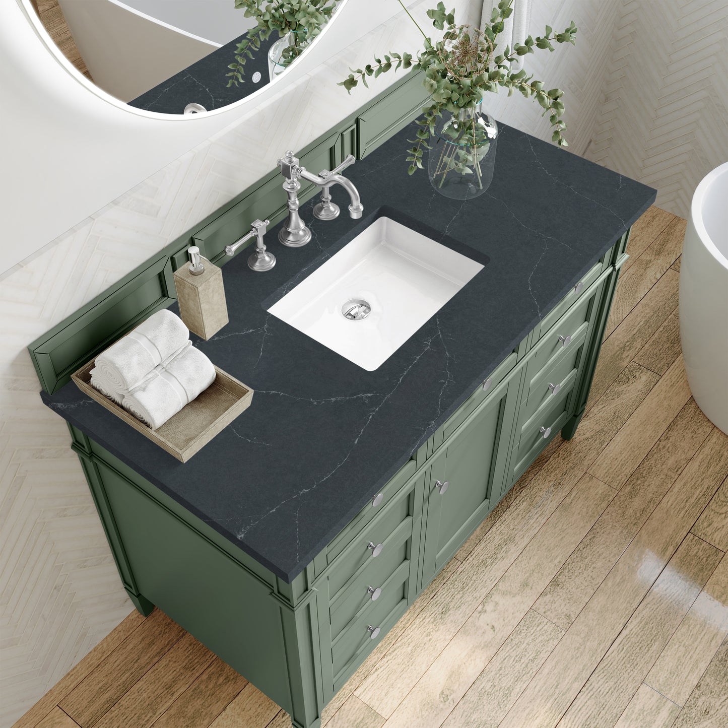 
                  
                    Brittany 48" Single Vanity in Smokey Celadon Single Bathroom Vanity James Martin Vanities Charcoal Soapstone Silestone 
                  
                