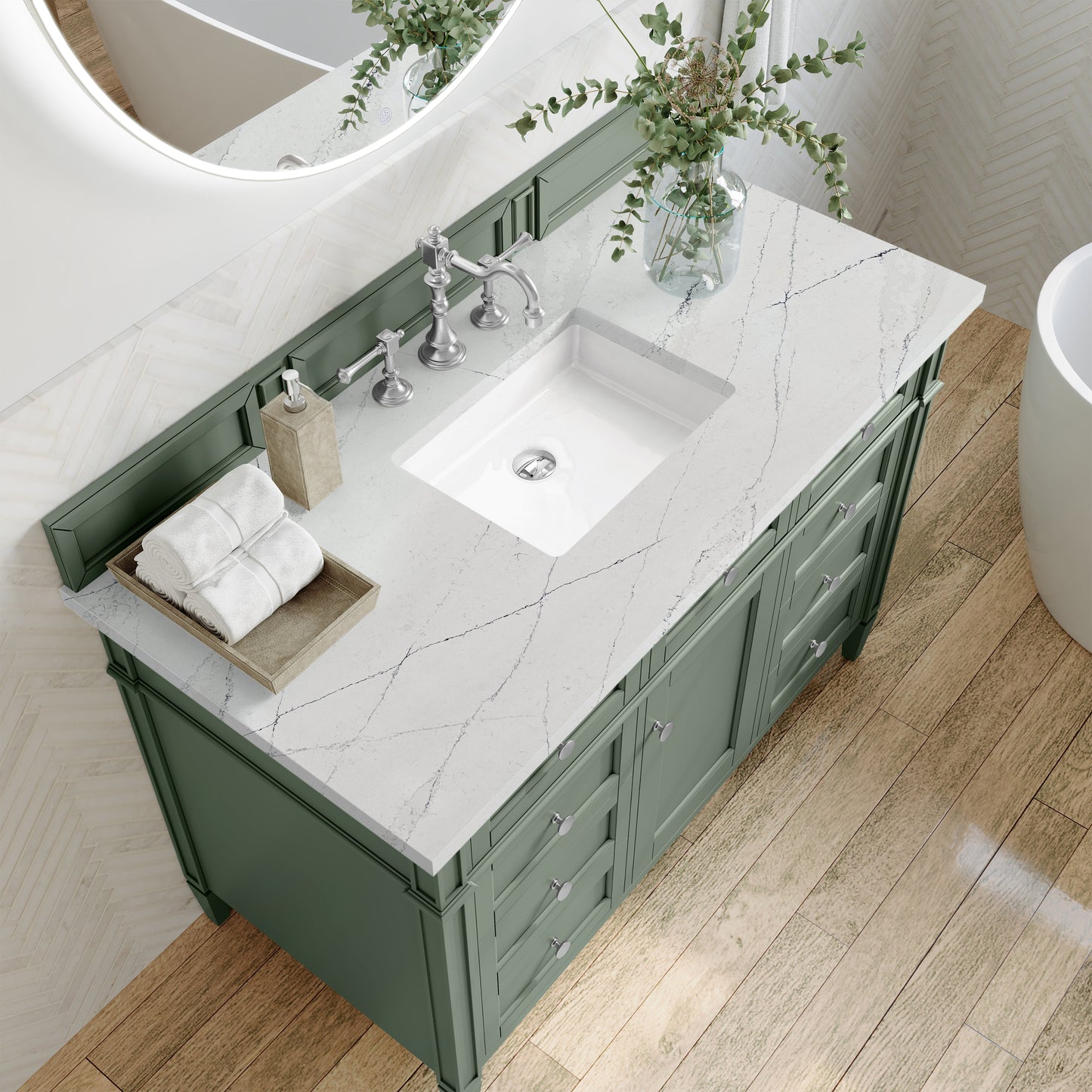 
                  
                    Brittany 48" Single Vanity in Smokey Celadon Single Bathroom Vanity James Martin Vanities Ethereal Noctis Silestone 
                  
                
