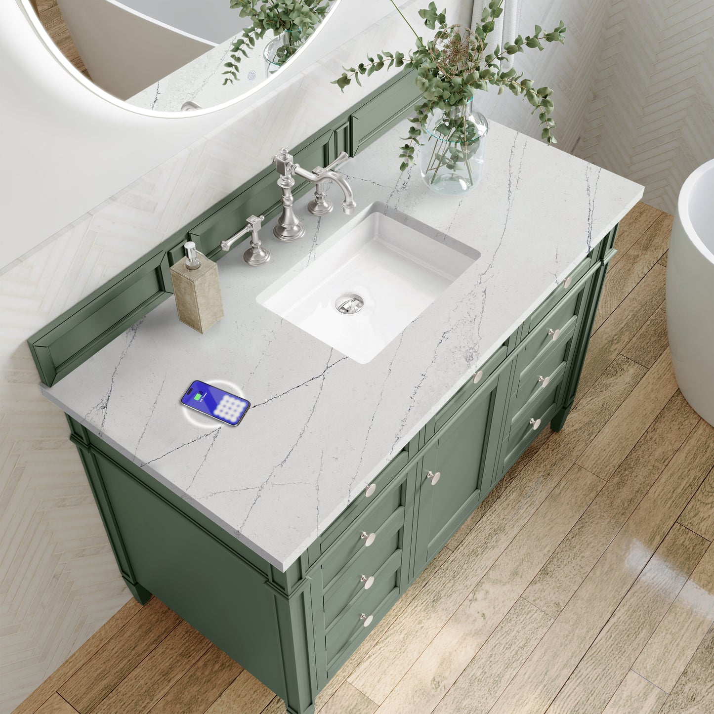 
                  
                    Brittany 48" Single Vanity in Smokey Celadon Single Bathroom Vanity James Martin Vanities FreePower-Enabled Ethereal Noctis Silestone 
                  
                