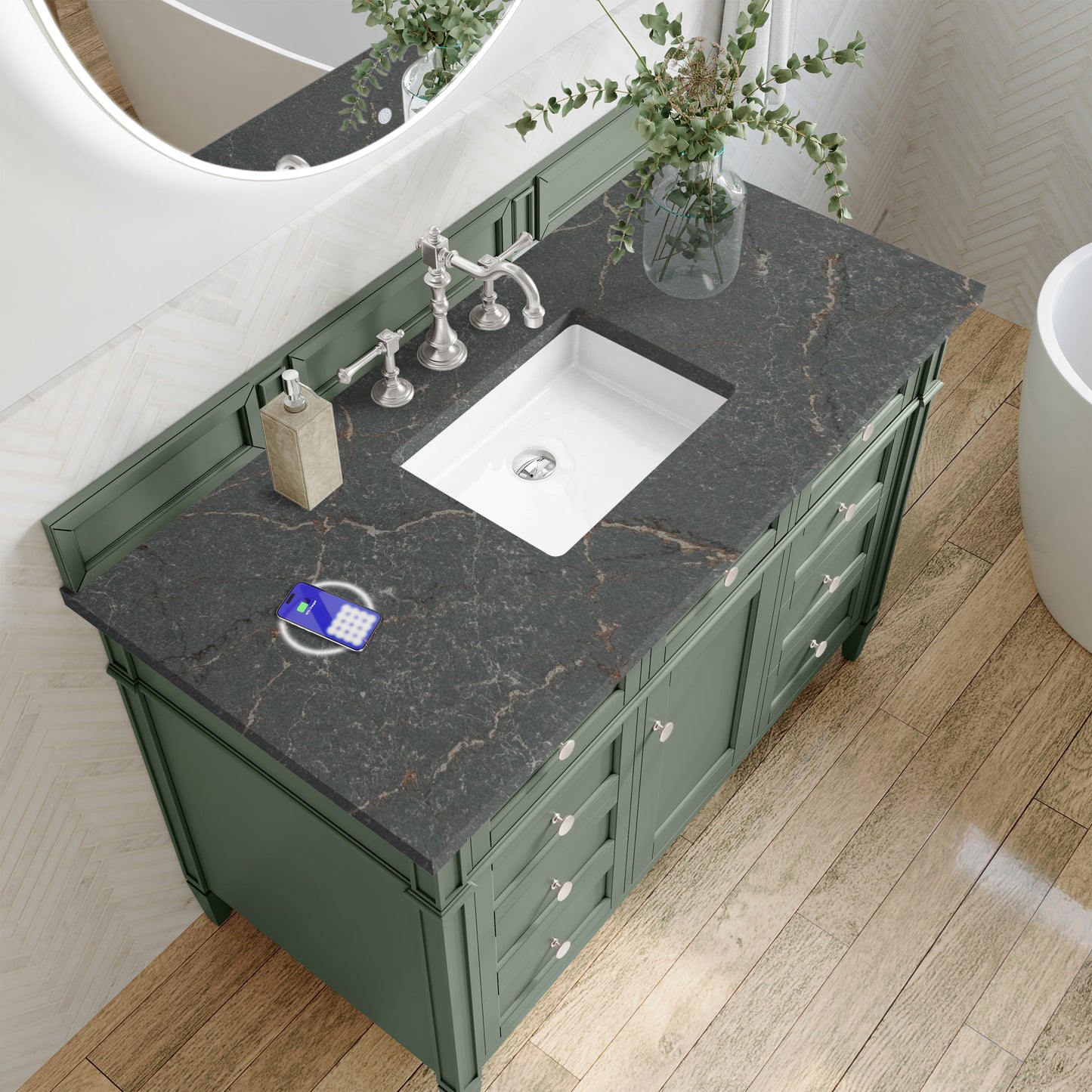 
                  
                    Brittany 48" Single Vanity in Smokey Celadon Single Bathroom Vanity James Martin Vanities FreePower-Enabled Parisien Bleu Silestone 
                  
                