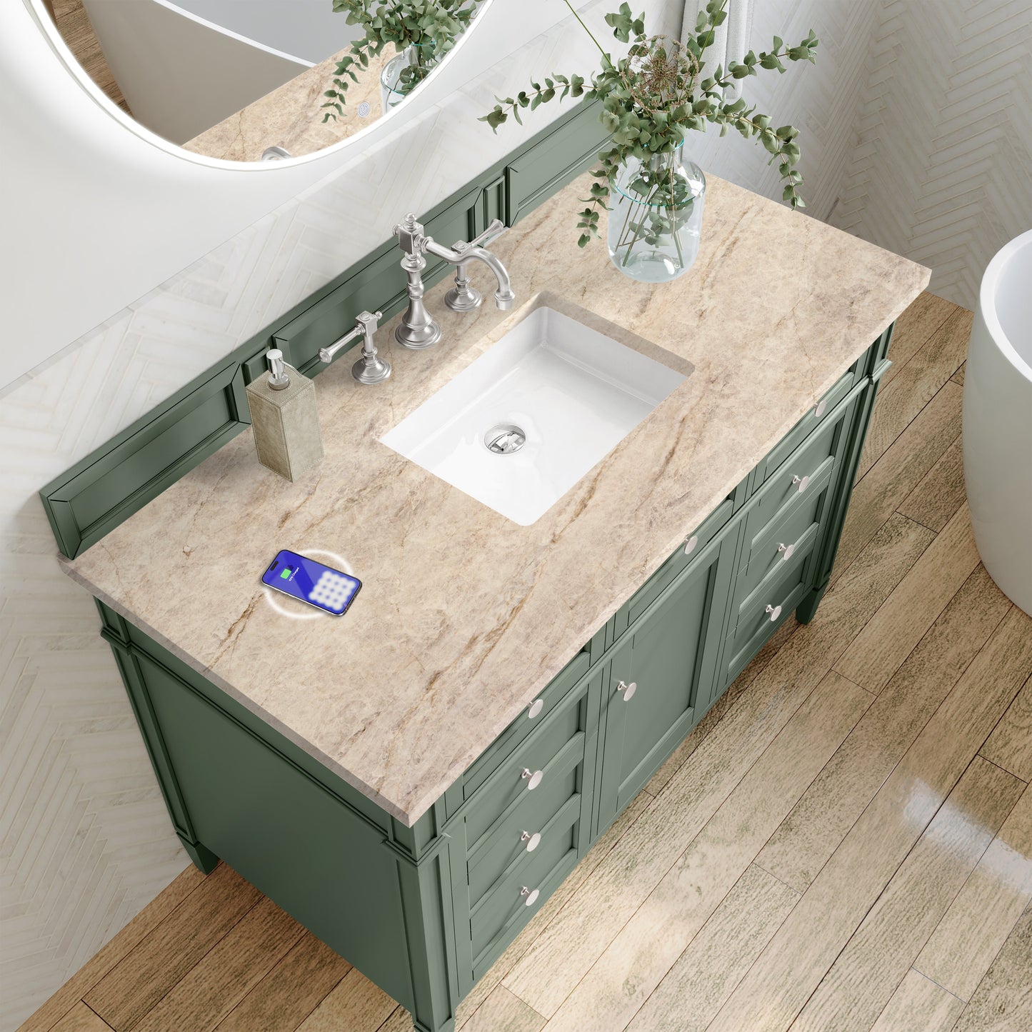 
                  
                    Brittany 48" Single Vanity in Smokey Celadon Single Bathroom Vanity James Martin Vanities FreePower-Enabled Tajnar Eclos 
                  
                