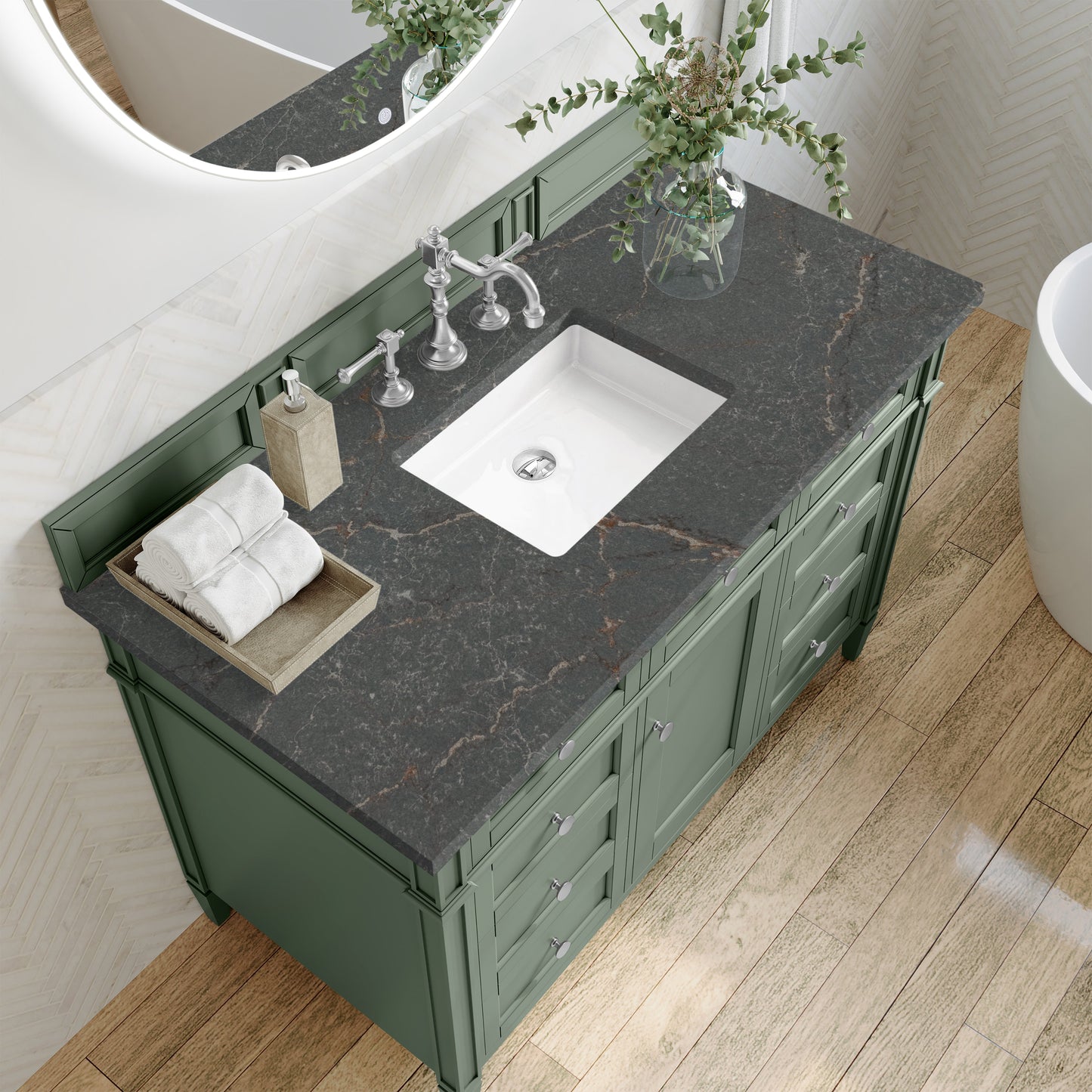 
                  
                    Brittany 48" Single Vanity in Smokey Celadon Single Bathroom Vanity James Martin Vanities Parisien Bleu Silestone 
                  
                