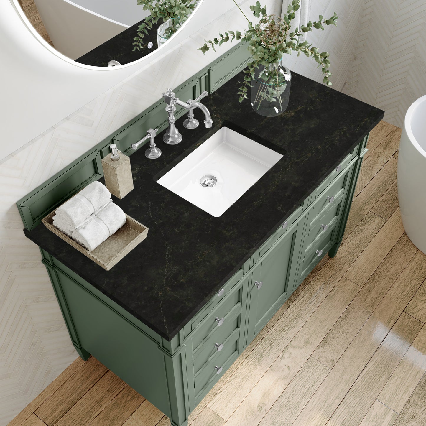 
                  
                    Brittany 48" Single Vanity in Smokey Celadon Single Bathroom Vanity James Martin Vanities Phantome Eclos 
                  
                