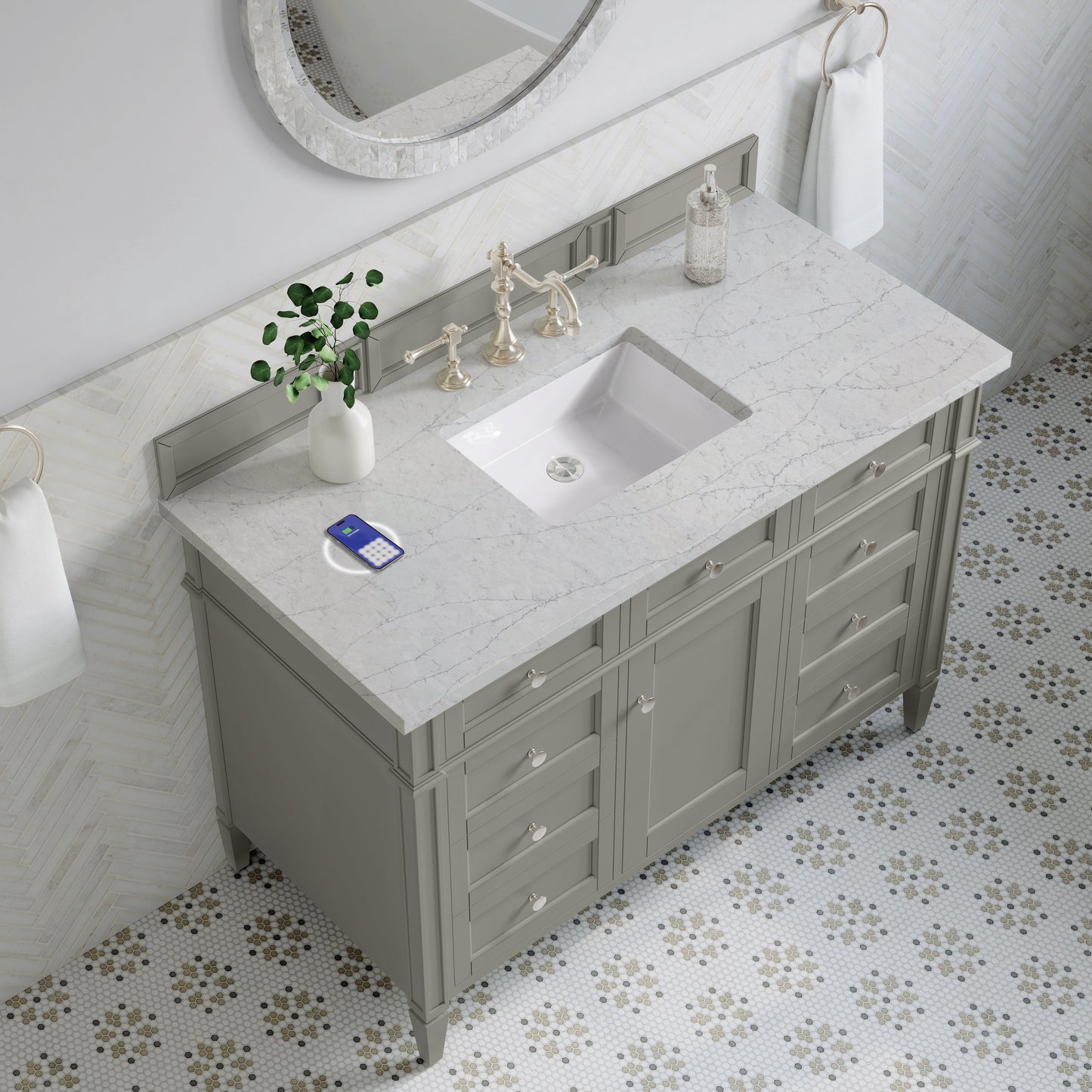 
                  
                    Brittany 48" Single Vanity in Urban Gray Single Bathroom Vanity James Martin Vanities FreePower-Enabled Eternal Jasmine Pearl Silestone 
                  
                