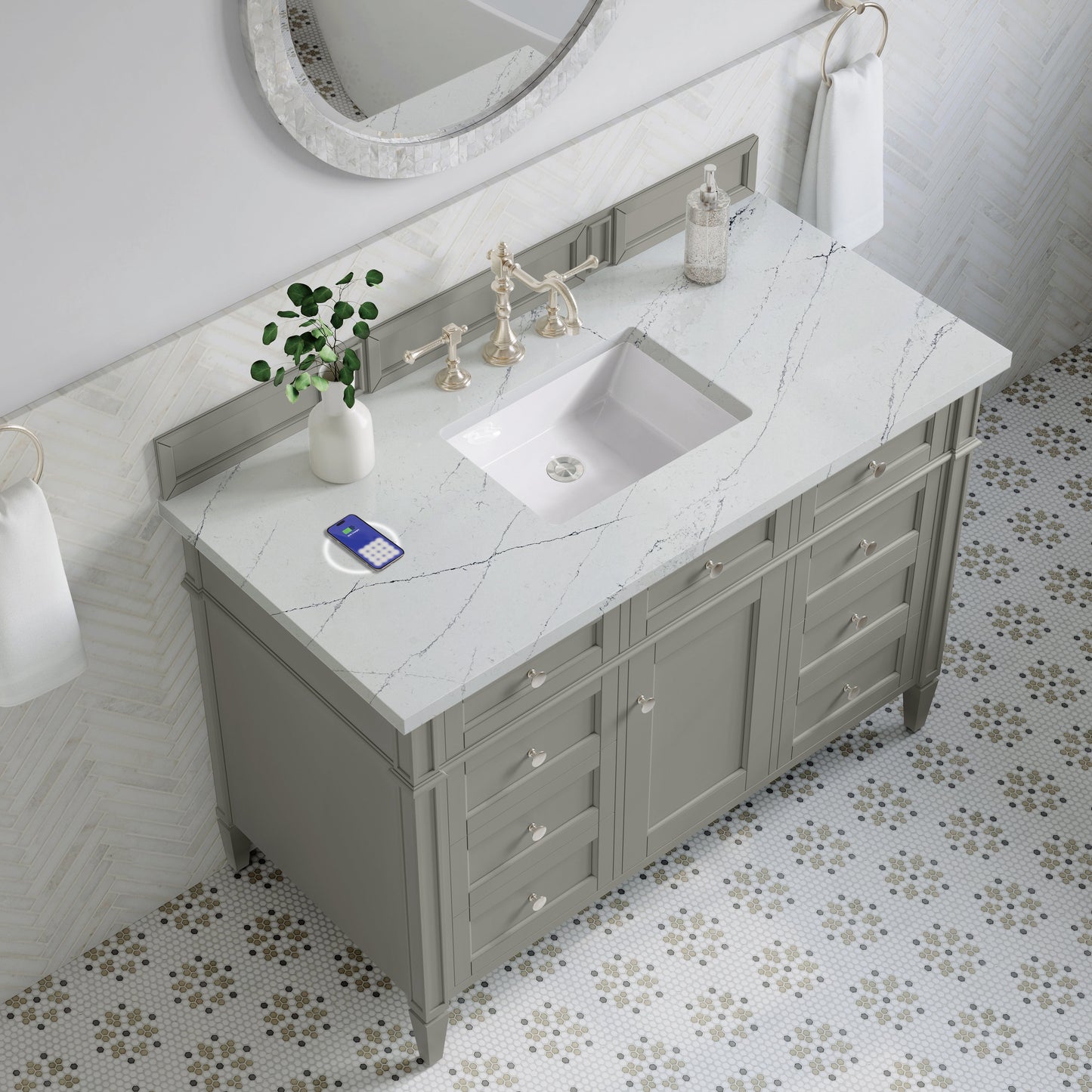 
                  
                    Brittany 48" Single Vanity in Urban Gray Single Bathroom Vanity James Martin Vanities FreePower-Enabled Ethereal Noctis Silestone 
                  
                