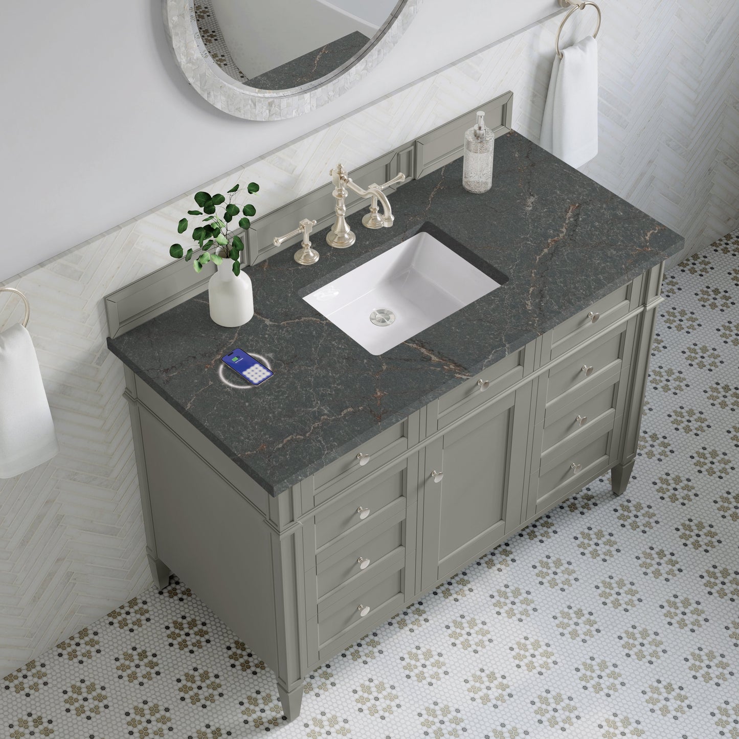 
                  
                    Brittany 48" Single Vanity in Urban Gray Single Bathroom Vanity James Martin Vanities FreePower-Enabled Parisien Bleu Silestone 
                  
                