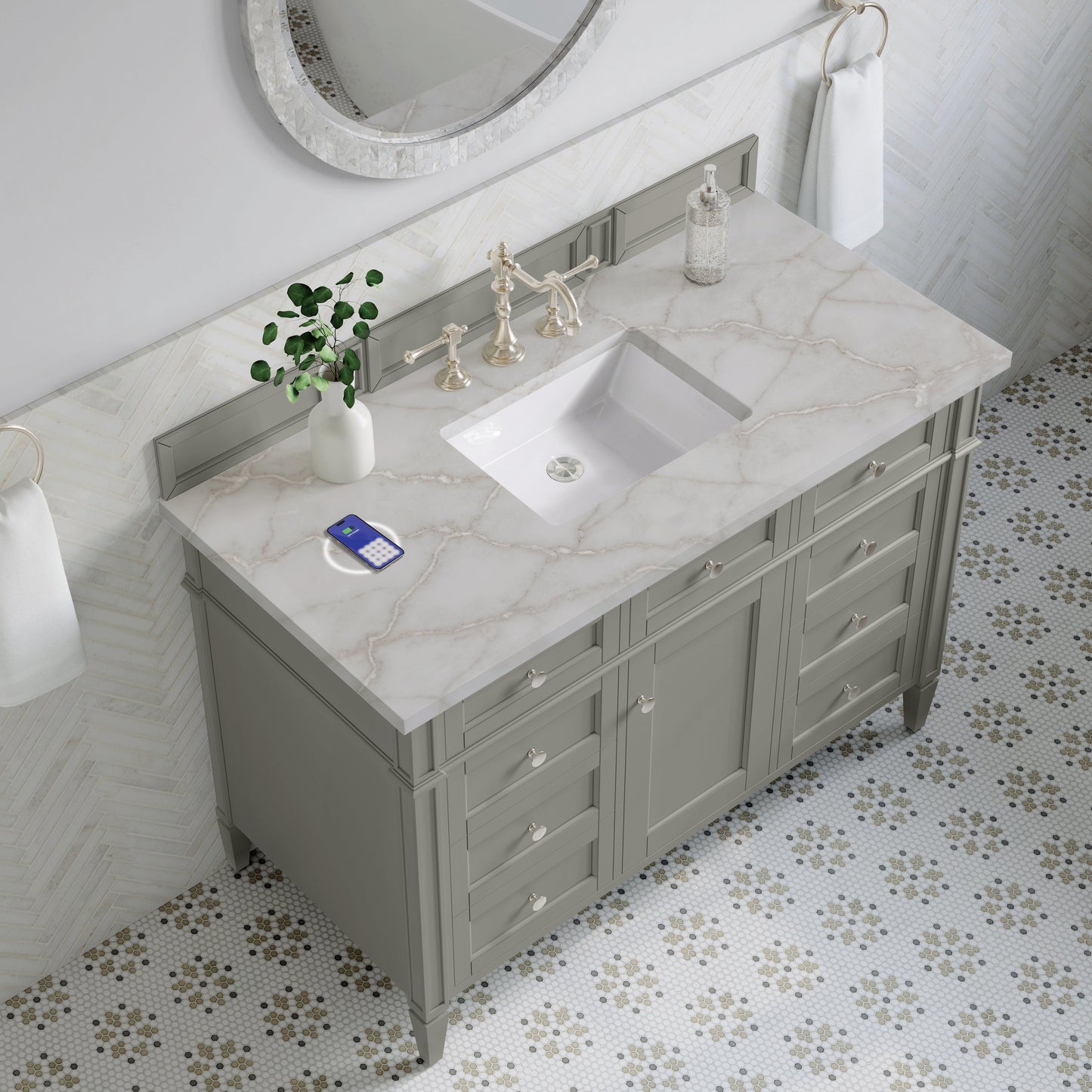 
                  
                    Brittany 48" Single Vanity in Urban Gray Single Bathroom Vanity James Martin Vanities FreePower-Enabled Victorian Silver Silestone 
                  
                