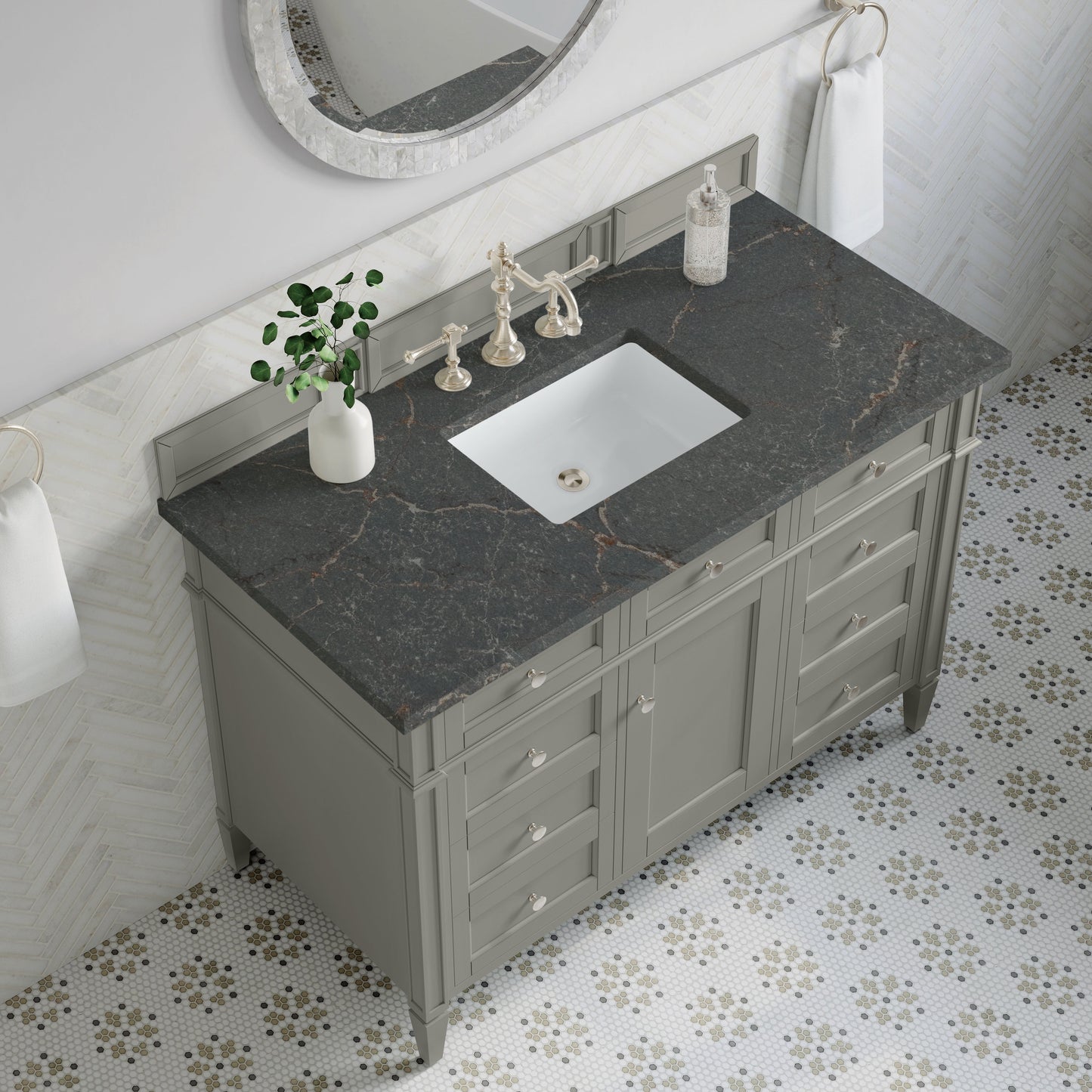 
                  
                    Brittany 48" Single Vanity in Urban Gray Single Bathroom Vanity James Martin Vanities Parisien Bleu Silestone 
                  
                
