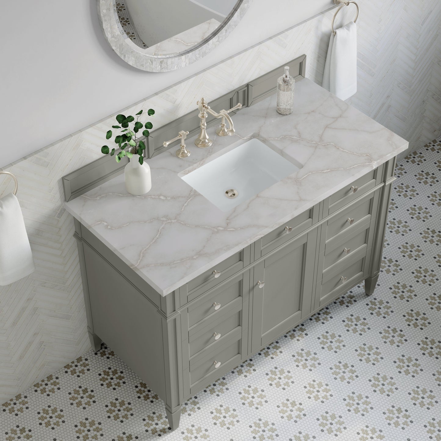 
                  
                    Brittany 48" Single Vanity in Urban Gray Single Bathroom Vanity James Martin Vanities Victorian Silver Silestone 
                  
                