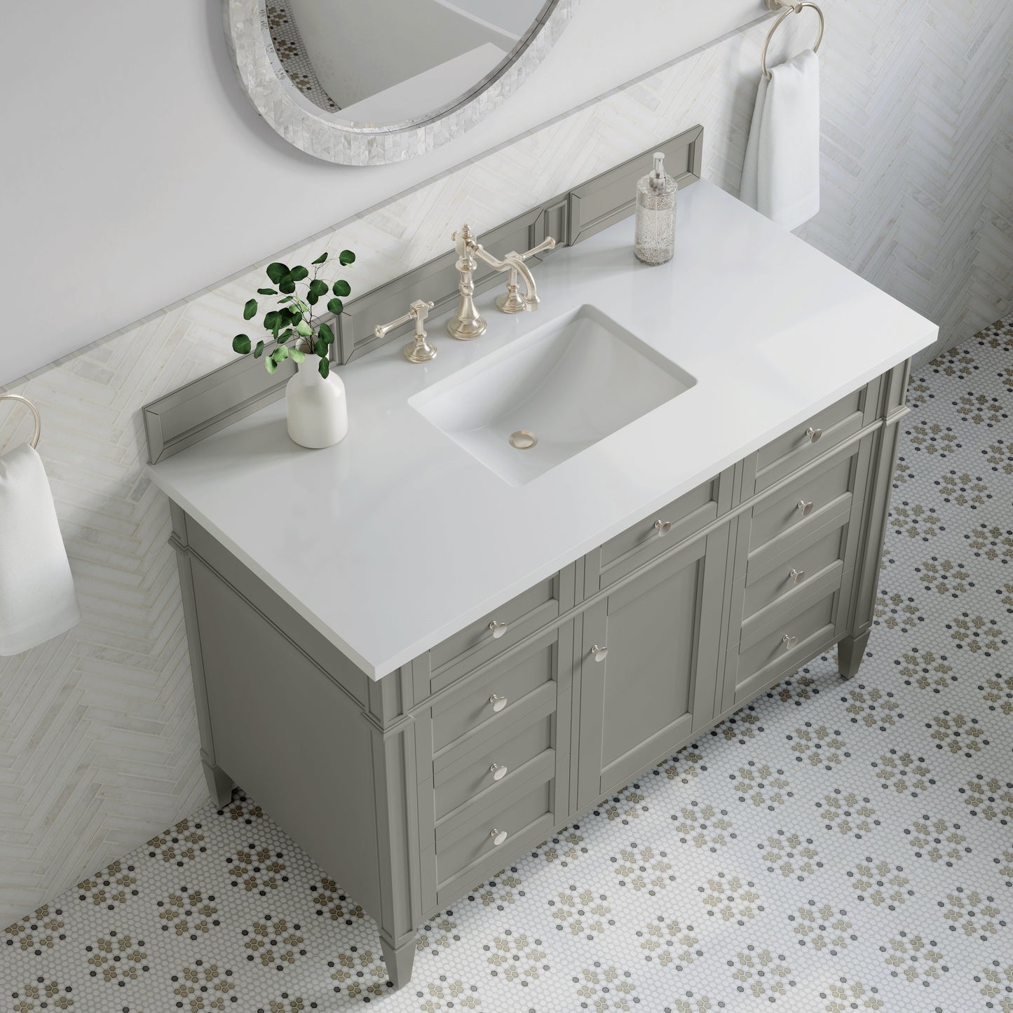
                  
                    Brittany 48" Single Vanity in Urban Gray Single Bathroom Vanity James Martin Vanities White Zeus Silestone 
                  
                