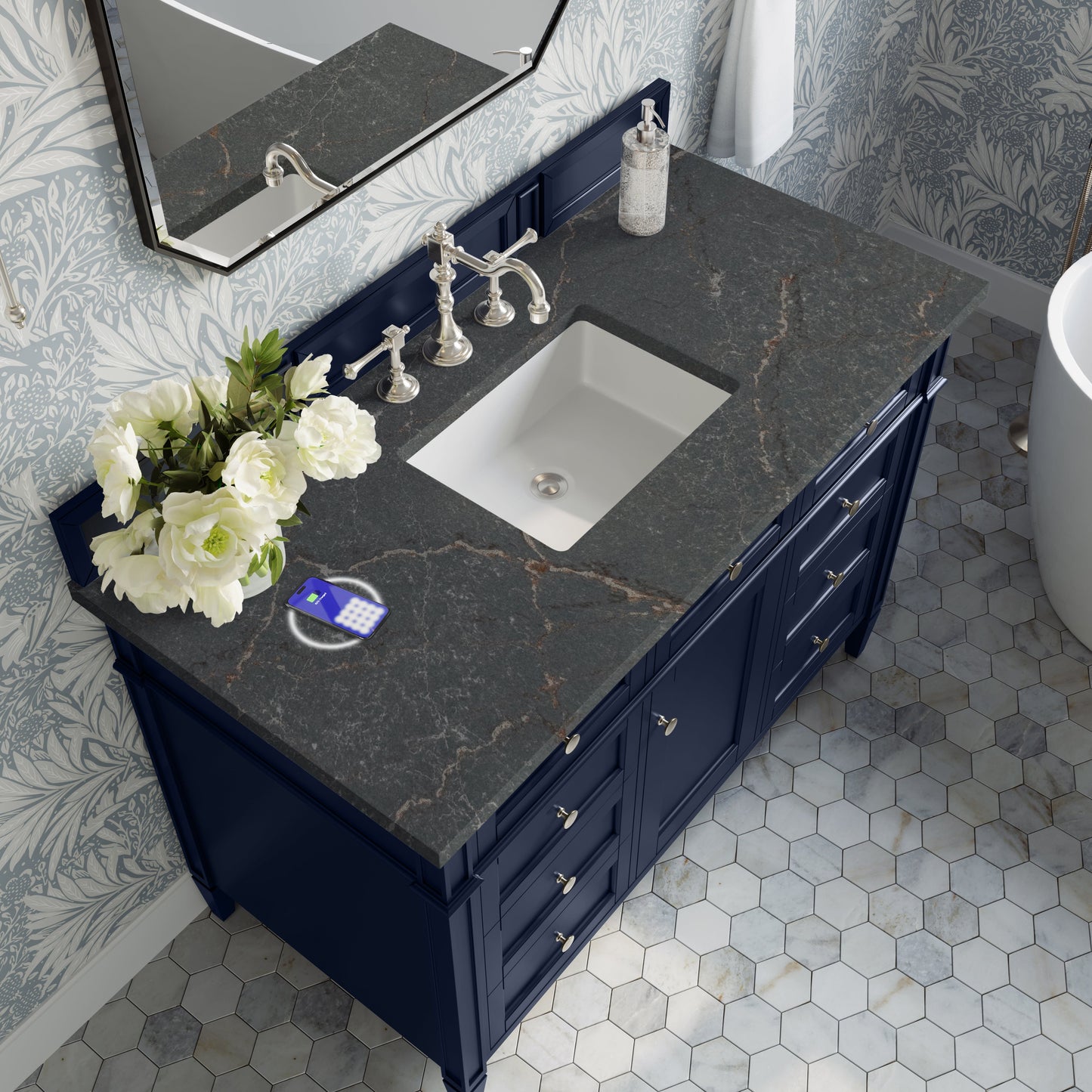 
                  
                    Brittany 48" Single Vanity in Victory Blue Single Bathroom Vanity James Martin Vanities FreePower-Enabled Parisien Bleu Silestone 
                  
                