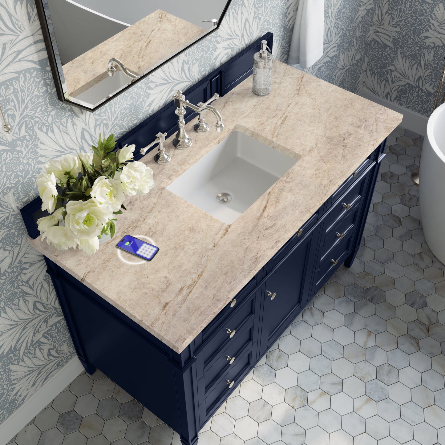 
                  
                    Brittany 48" Single Vanity in Victory Blue Single Bathroom Vanity James Martin Vanities FreePower-Enabled Tajnar Eclos 
                  
                