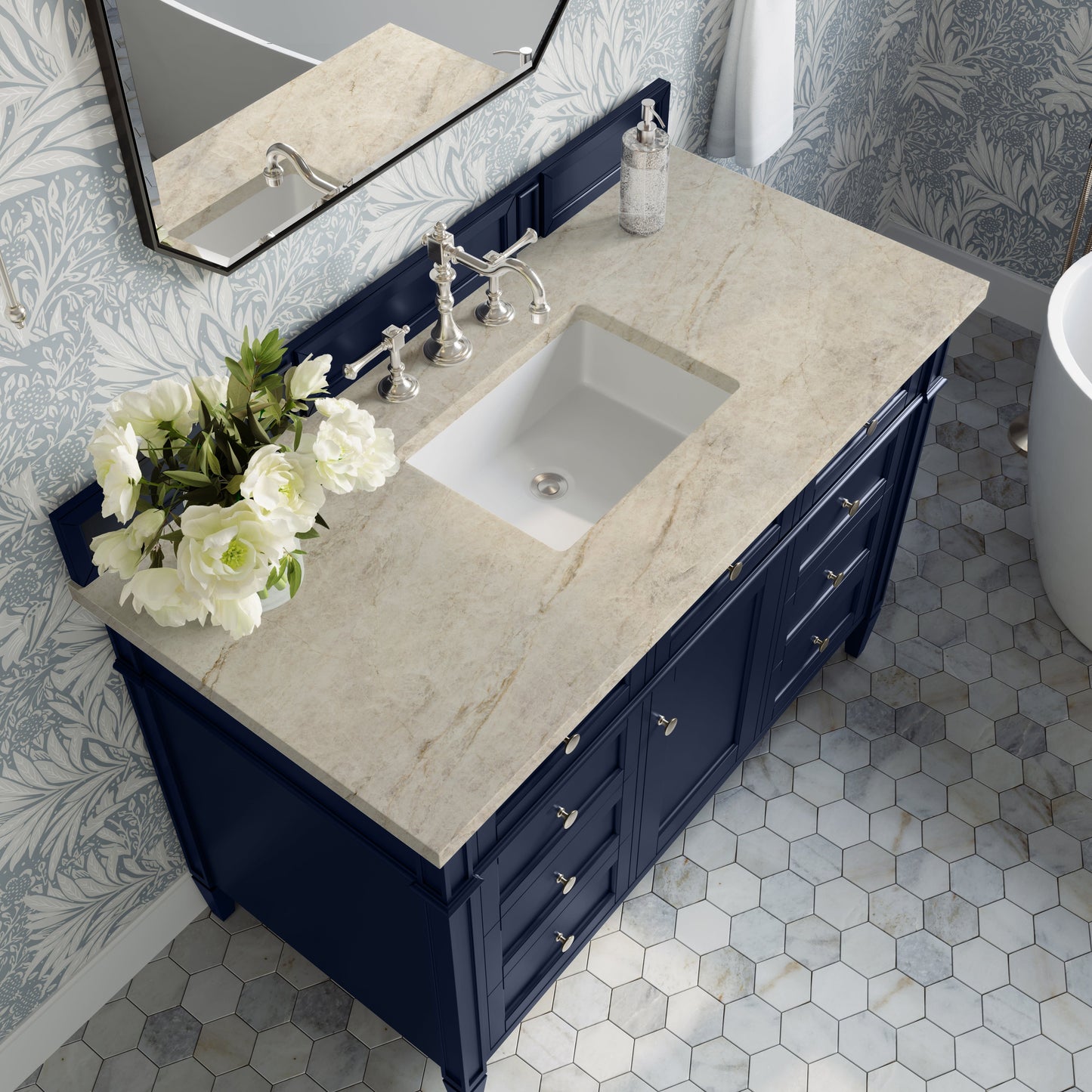 
                  
                    Brittany 48" Single Vanity in Victory Blue Single Bathroom Vanity James Martin Vanities Tajnar Eclos 
                  
                