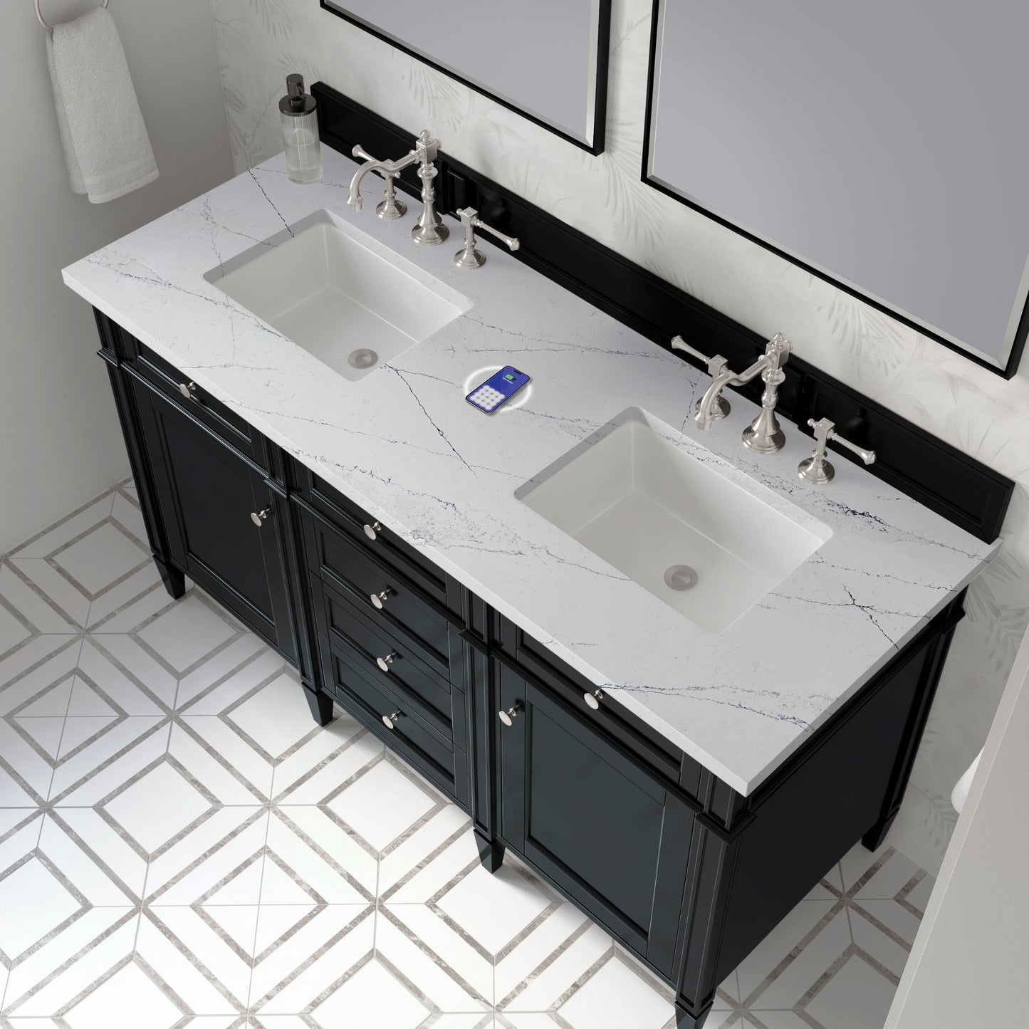 
                  
                    Brittany 60" Double Vanity in Black Onyx Double bathroom Vanity James Martin Vanities Ethereal Noctis Silestone with FreePower 
                  
                