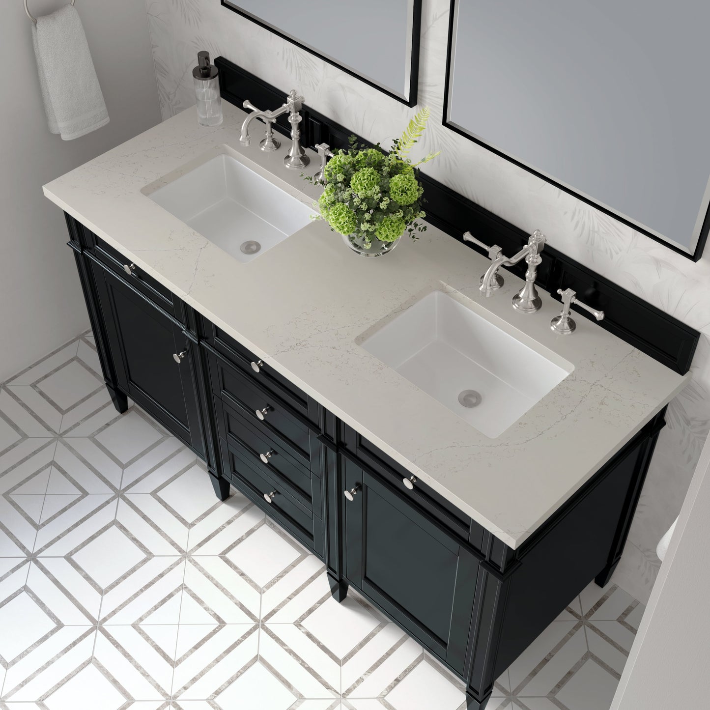 
                  
                    Brittany 60" Double Vanity in Black Onyx Double bathroom Vanity James Martin Vanities Siberian Silestone 
                  
                