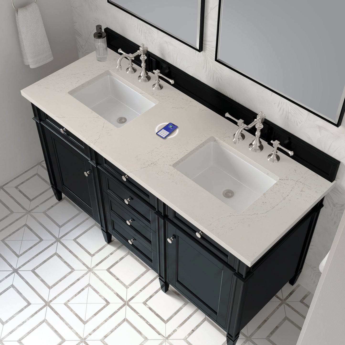 
                  
                    Brittany 60" Double Vanity in Black Onyx Double bathroom Vanity James Martin Vanities Siberian Silestone with FreePower 
                  
                
