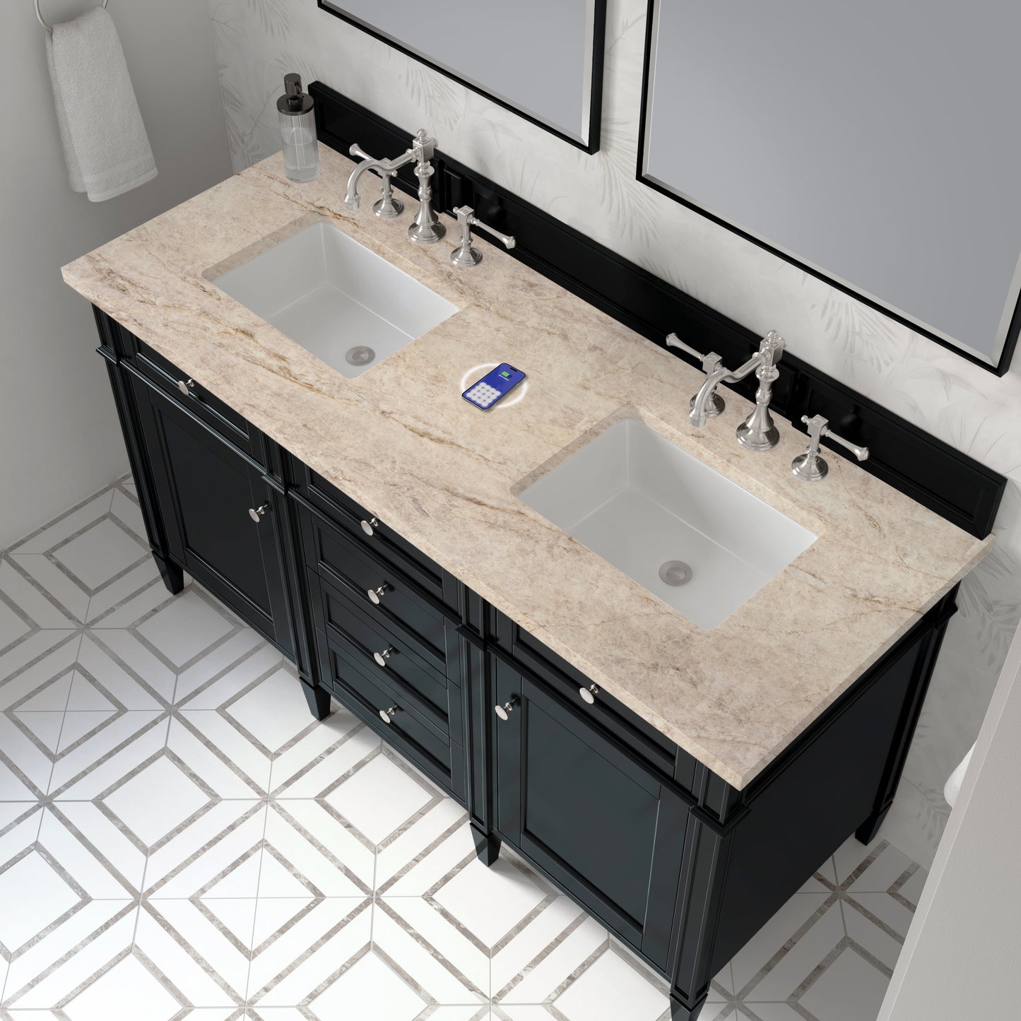 
                  
                    Brittany 60" Double Vanity in Black Onyx Double bathroom Vanity James Martin Vanities Tajnar Eclos with FreePower 
                  
                