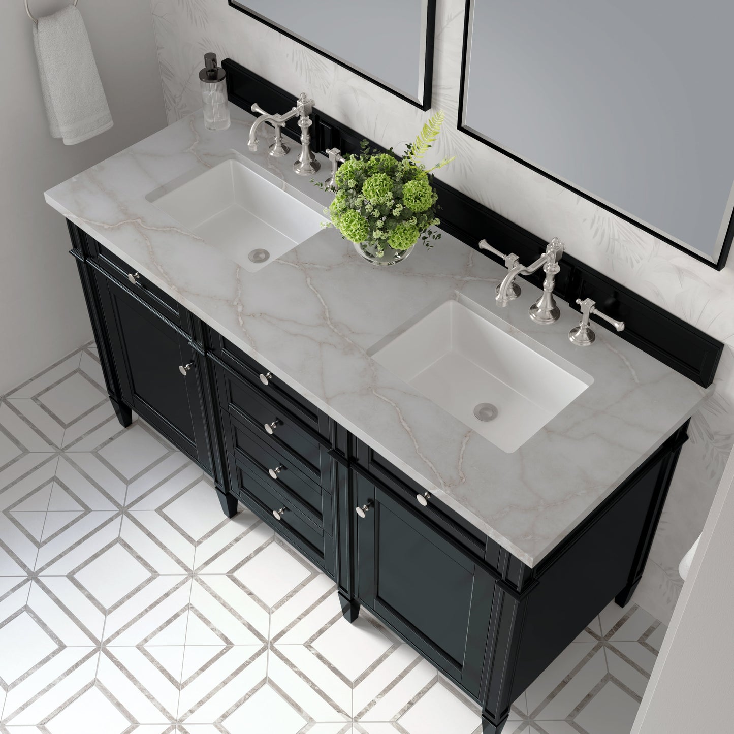 
                  
                    Brittany 60" Double Vanity in Black Onyx Double bathroom Vanity James Martin Vanities Victorian Silver Silestone 
                  
                