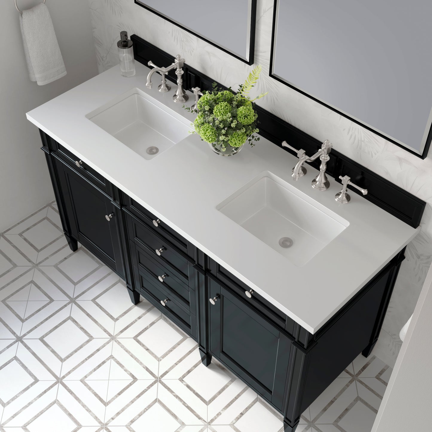 
                  
                    Brittany 60" Double Vanity in Black Onyx Double bathroom Vanity James Martin Vanities White Zeus Silestone 
                  
                