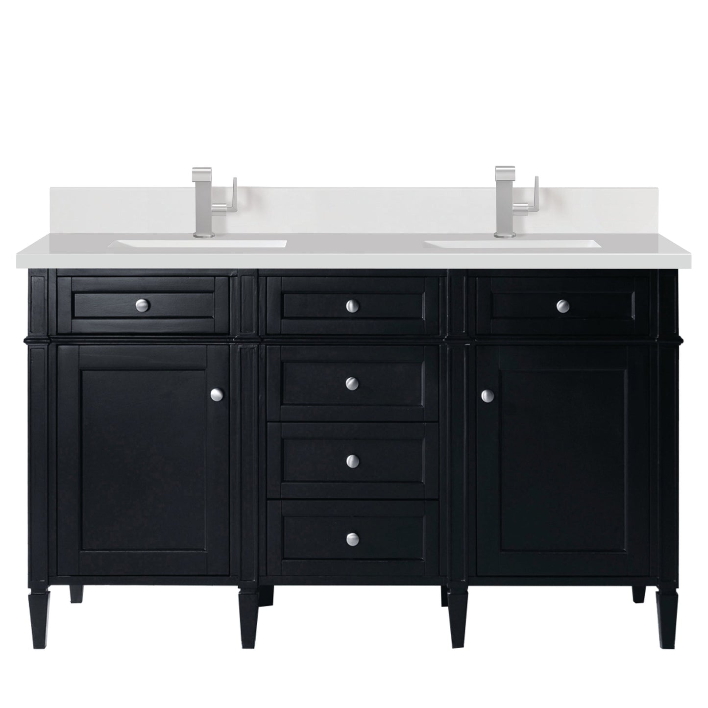 
                  
                    Brittany 60" Double Vanity in Black Onyx Double bathroom Vanity James Martin Vanities White Zeus Single Faucet Silestone Top w/Backsplash 
                  
                
