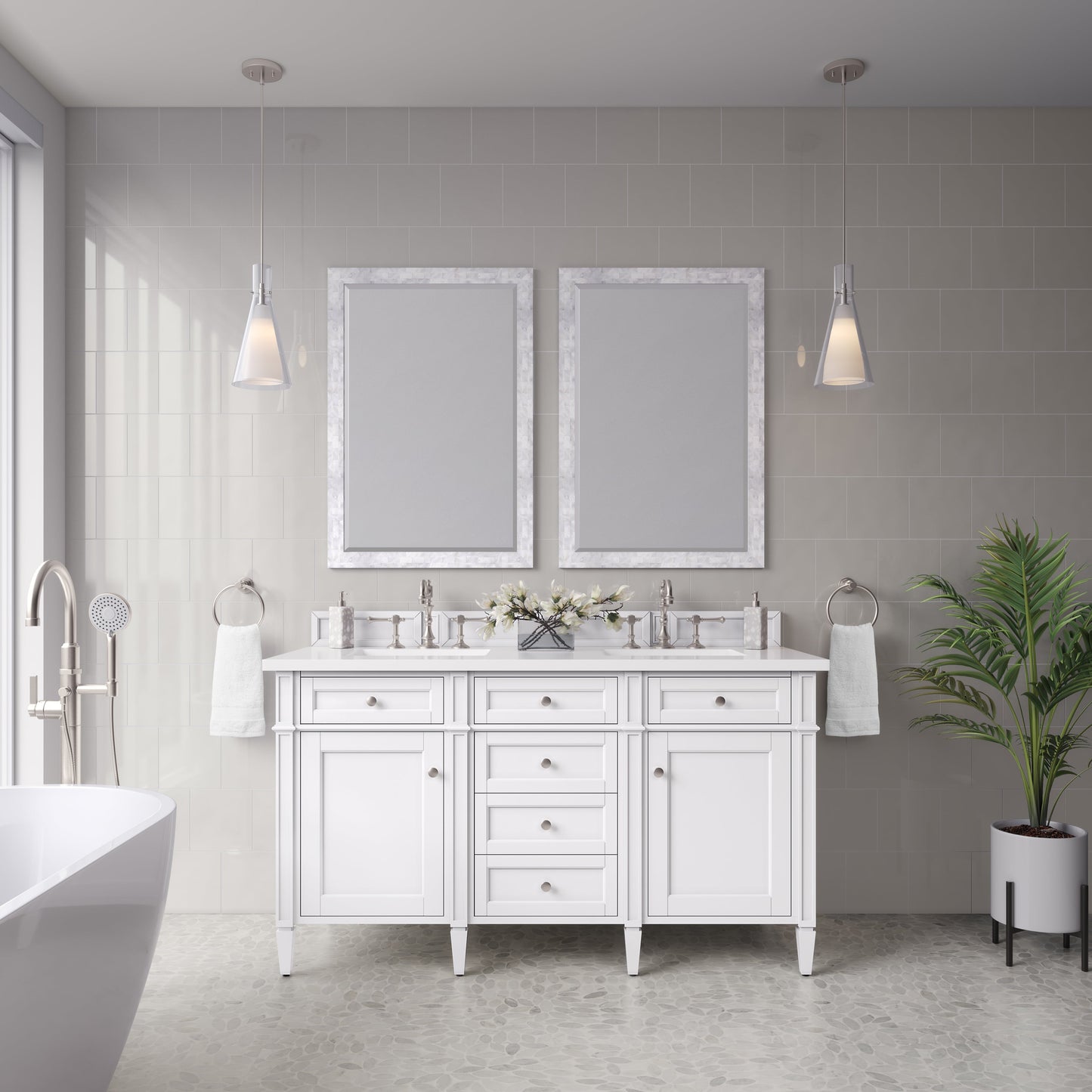 
                  
                    Brittany 60" Double Vanity in Bright White Double bathroom Vanity James Martin Vanities 
                  
                