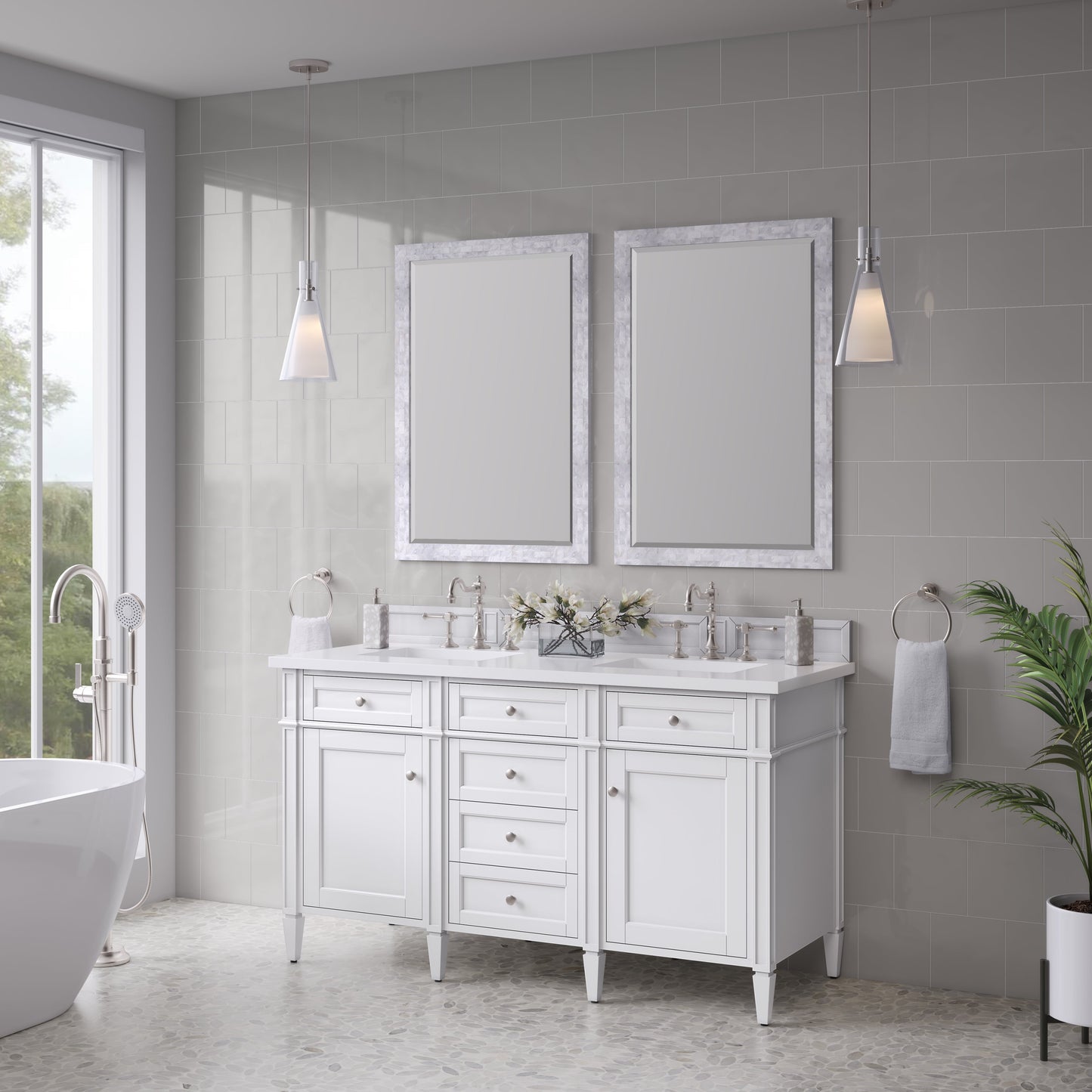 
                  
                    Brittany 60" Double Vanity in Bright White Double bathroom Vanity James Martin Vanities Select Your Top 
                  
                