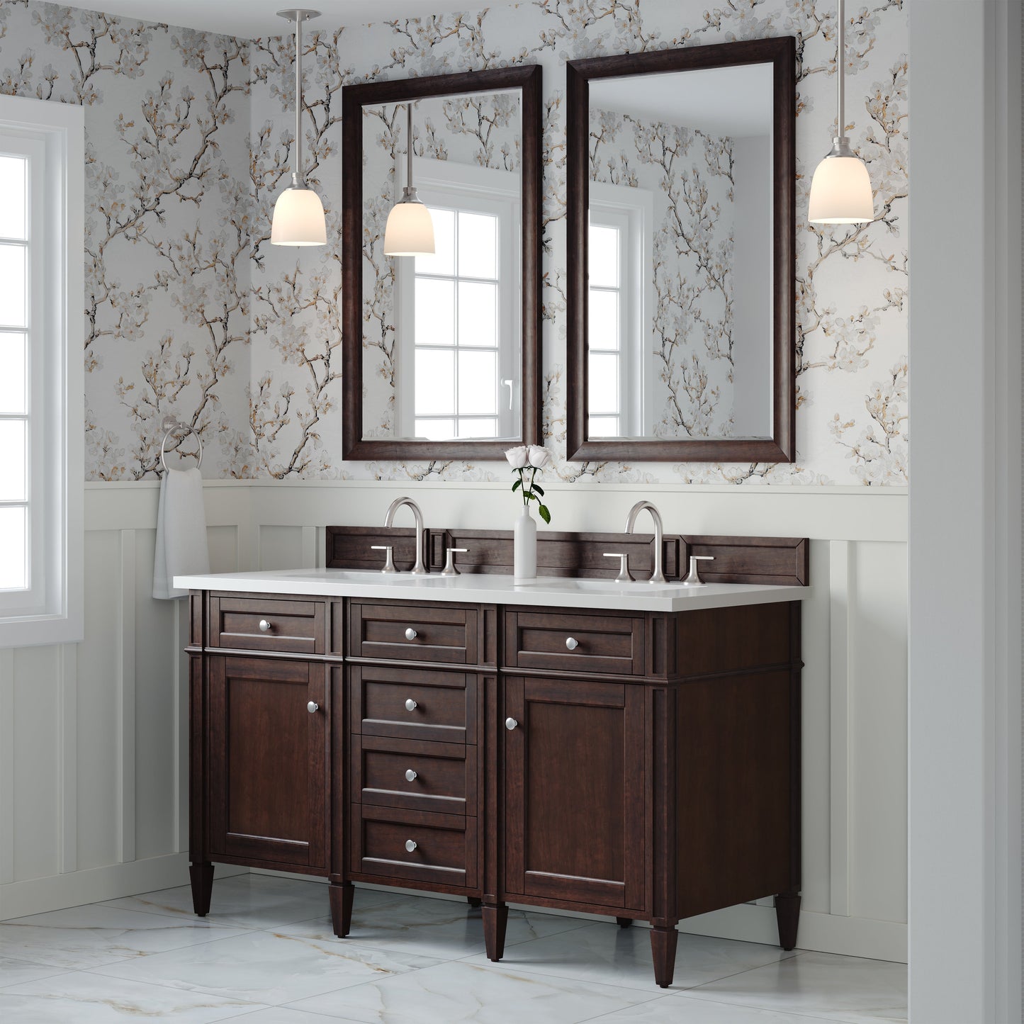 
                  
                    Brittany 60" Double Vanity in Burnished Mahogany Double bathroom Vanity James Martin Vanities 
                  
                