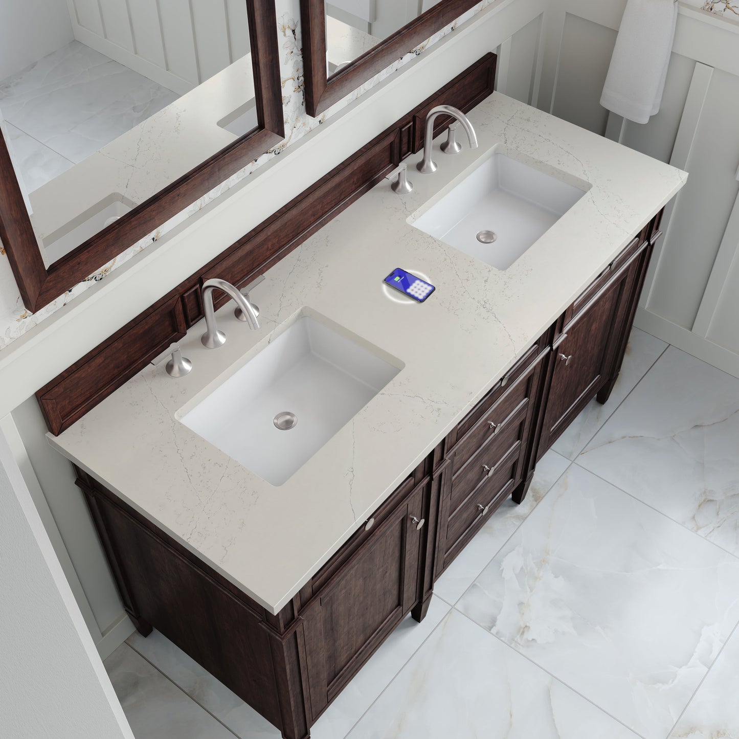 
                  
                    Brittany 60" Double Vanity in Burnished Mahogany Double bathroom Vanity James Martin Vanities FreePower-Enabled Siberian Silestone 
                  
                