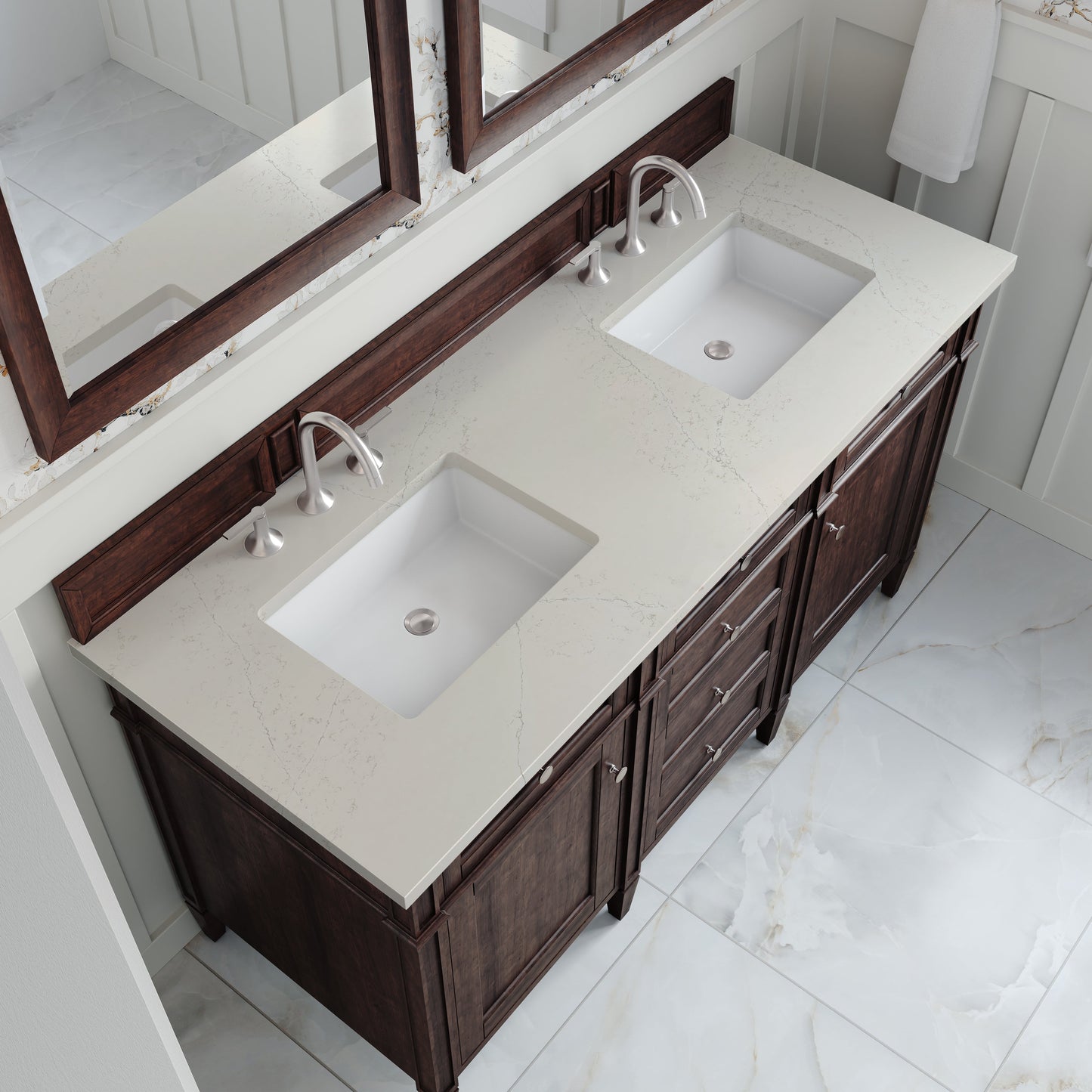 
                  
                    Brittany 60" Double Vanity in Burnished Mahogany Double bathroom Vanity James Martin Vanities Siberian Silestone 
                  
                