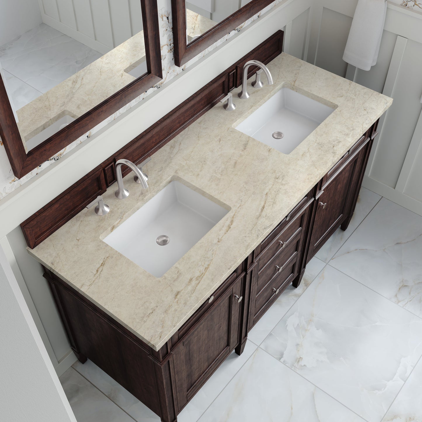 
                  
                    Brittany 60" Double Vanity in Burnished Mahogany Double bathroom Vanity James Martin Vanities Tajnar Eclos 
                  
                