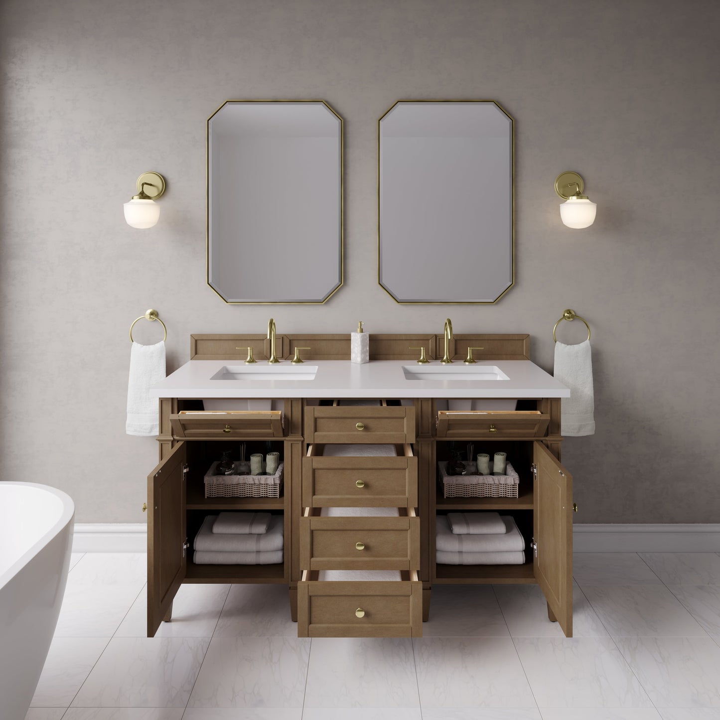 
                  
                    Brittany 60" Double Vanity in Pecan Double bathroom Vanity James Martin Vanities 
                  
                