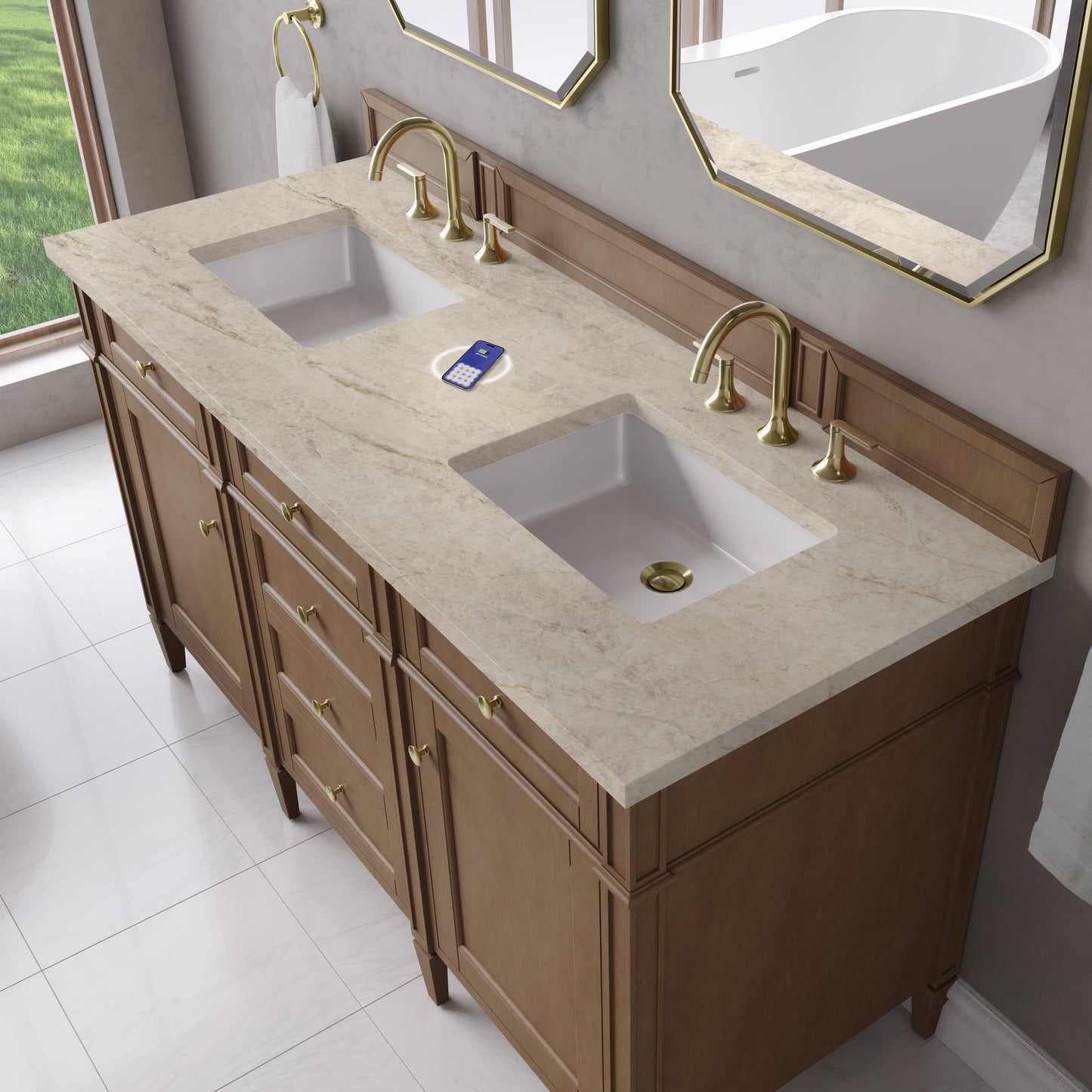 
                  
                    Brittany 60" Double Vanity in Pecan Double bathroom Vanity James Martin Vanities FreePower-Enabled Tajnar Eclos 
                  
                