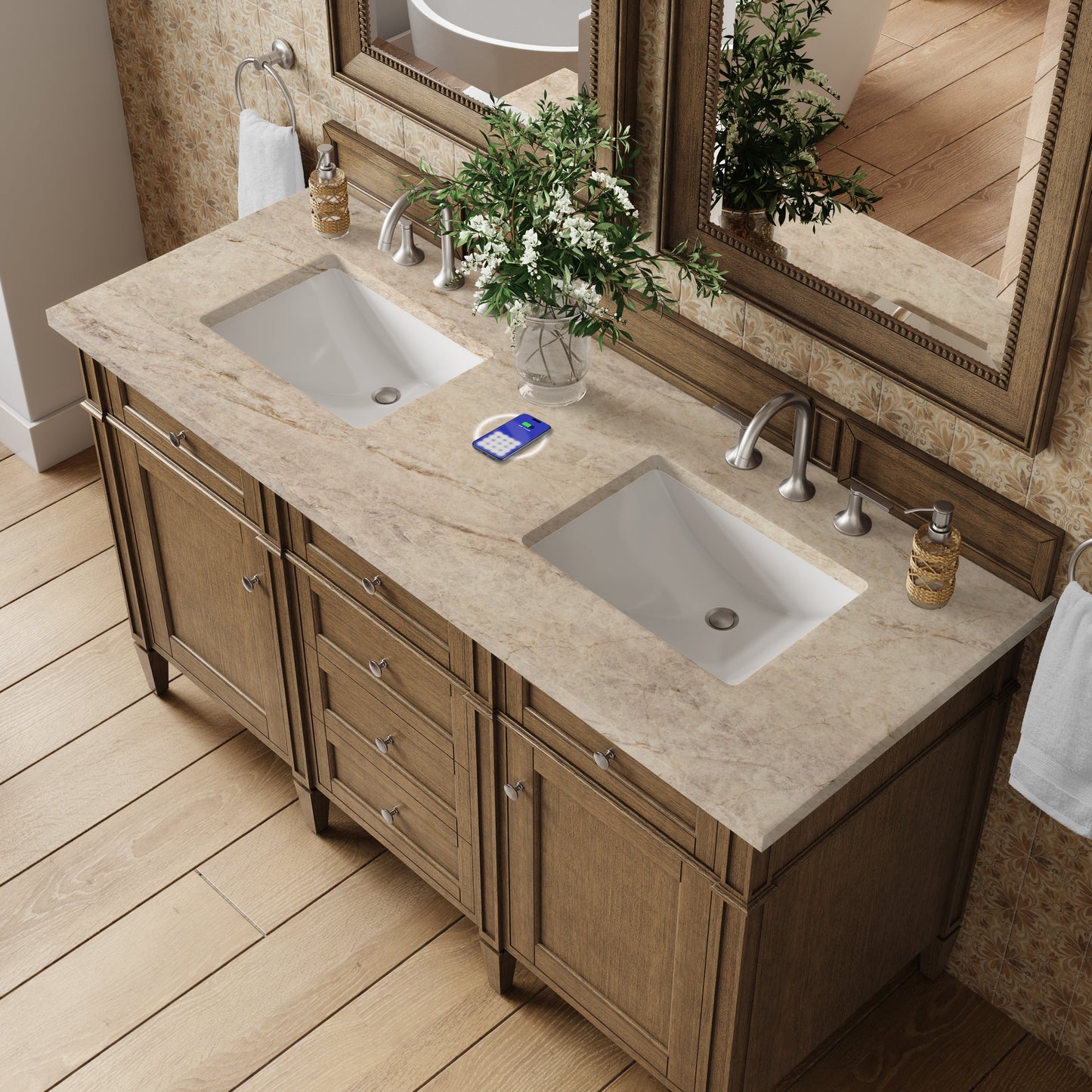 
                  
                    Brittany 60" Double Vanity in Saddle Brown Double Bathroom Vanity James Martin Vanities FreePower-Enabled Tajnar Eclos 
                  
                