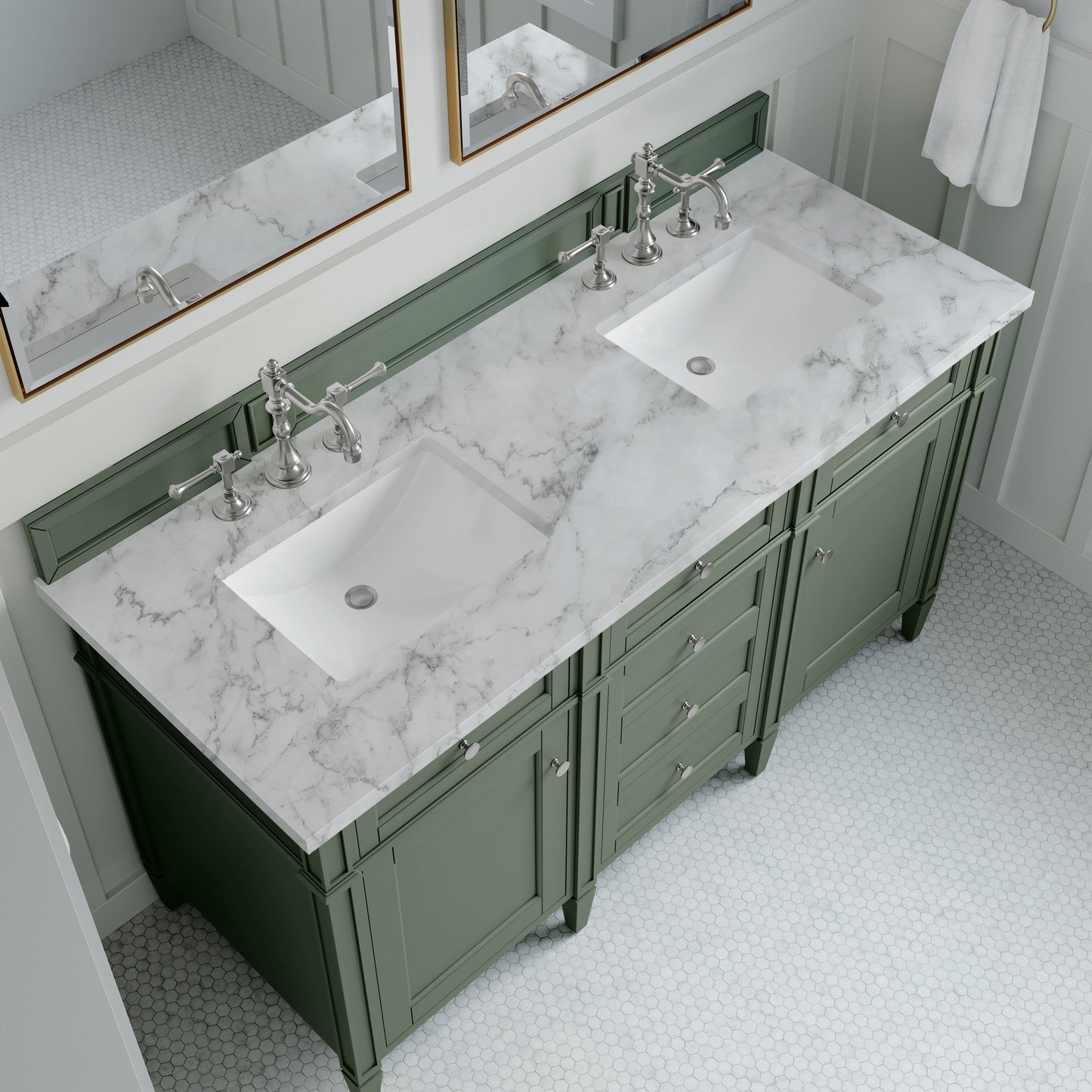 
                  
                    Brittany 60" Double Vanity in Smokey Celadon Double bathroom Vanity James Martin Vanities Carrara White Marble 
                  
                