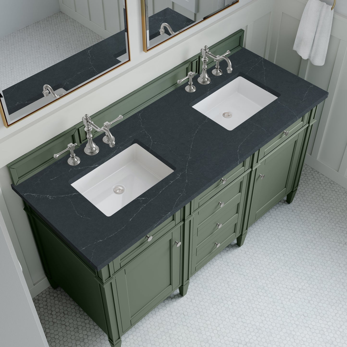 
                  
                    Brittany 60" Double Vanity in Smokey Celadon Double bathroom Vanity James Martin Vanities Charcoal Soapstone Silestone 
                  
                