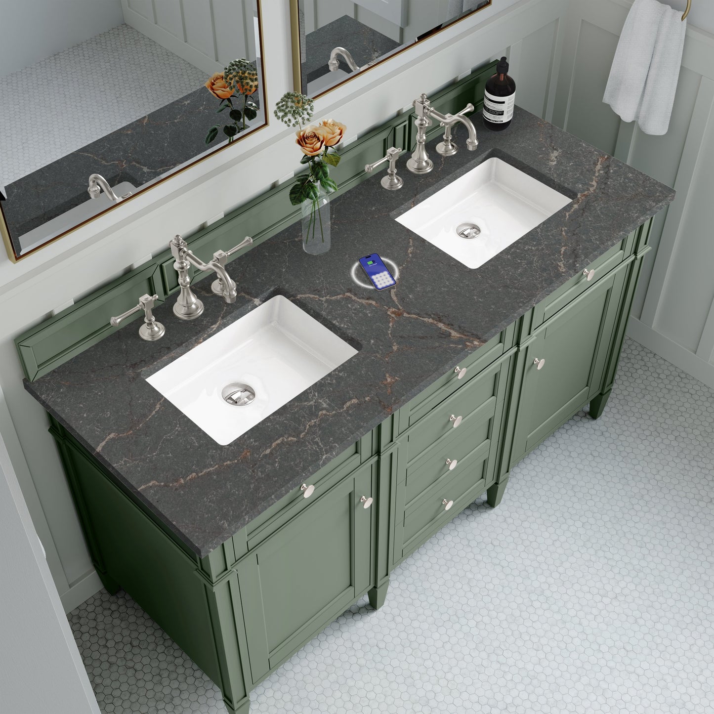 
                  
                    Brittany 60" Double Vanity in Smokey Celadon Double bathroom Vanity James Martin Vanities FreePower-Enabled Parisien Bleu Silestone 
                  
                