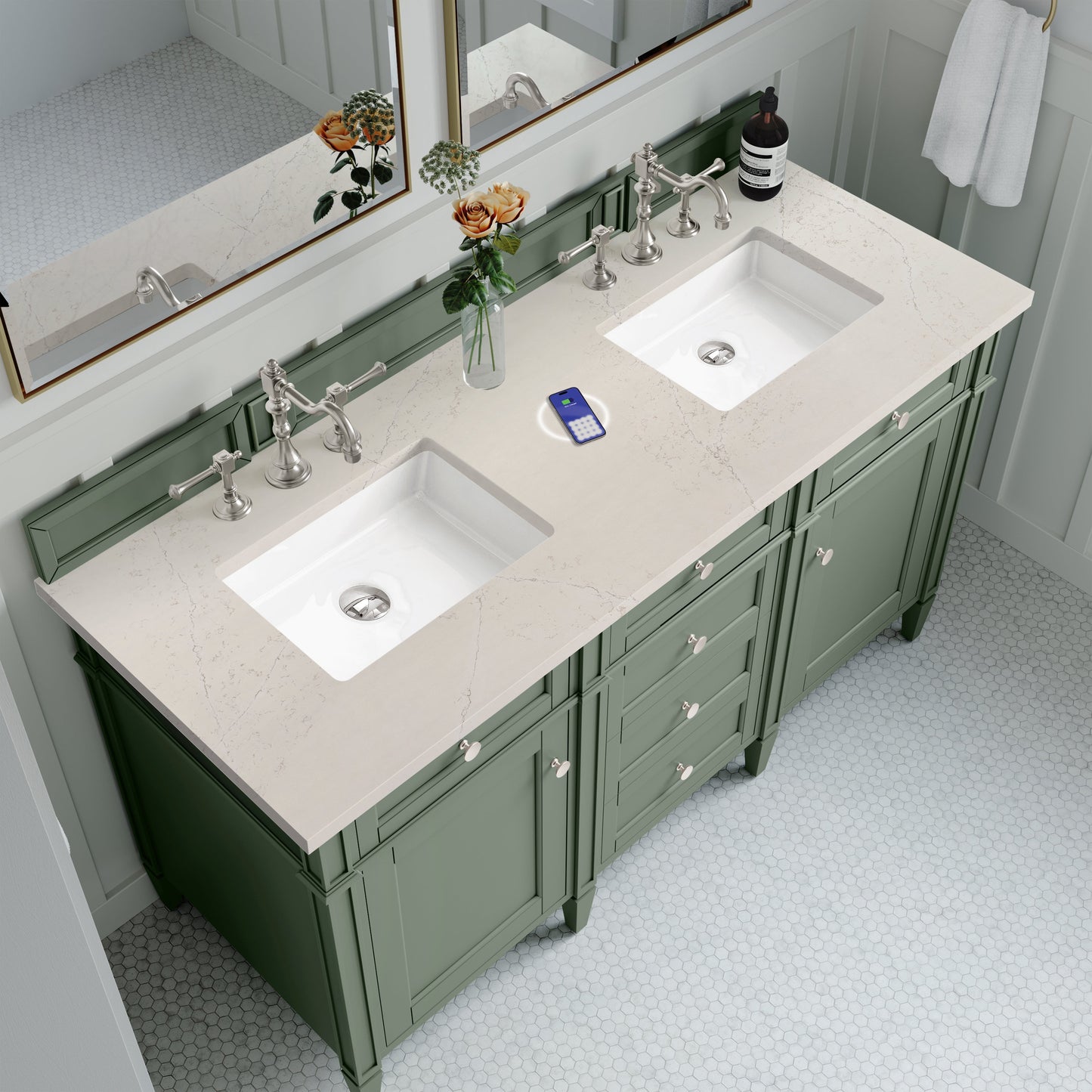 
                  
                    Brittany 60" Double Vanity in Smokey Celadon Double bathroom Vanity James Martin Vanities FreePower-Enabled Siberian Silestone 
                  
                