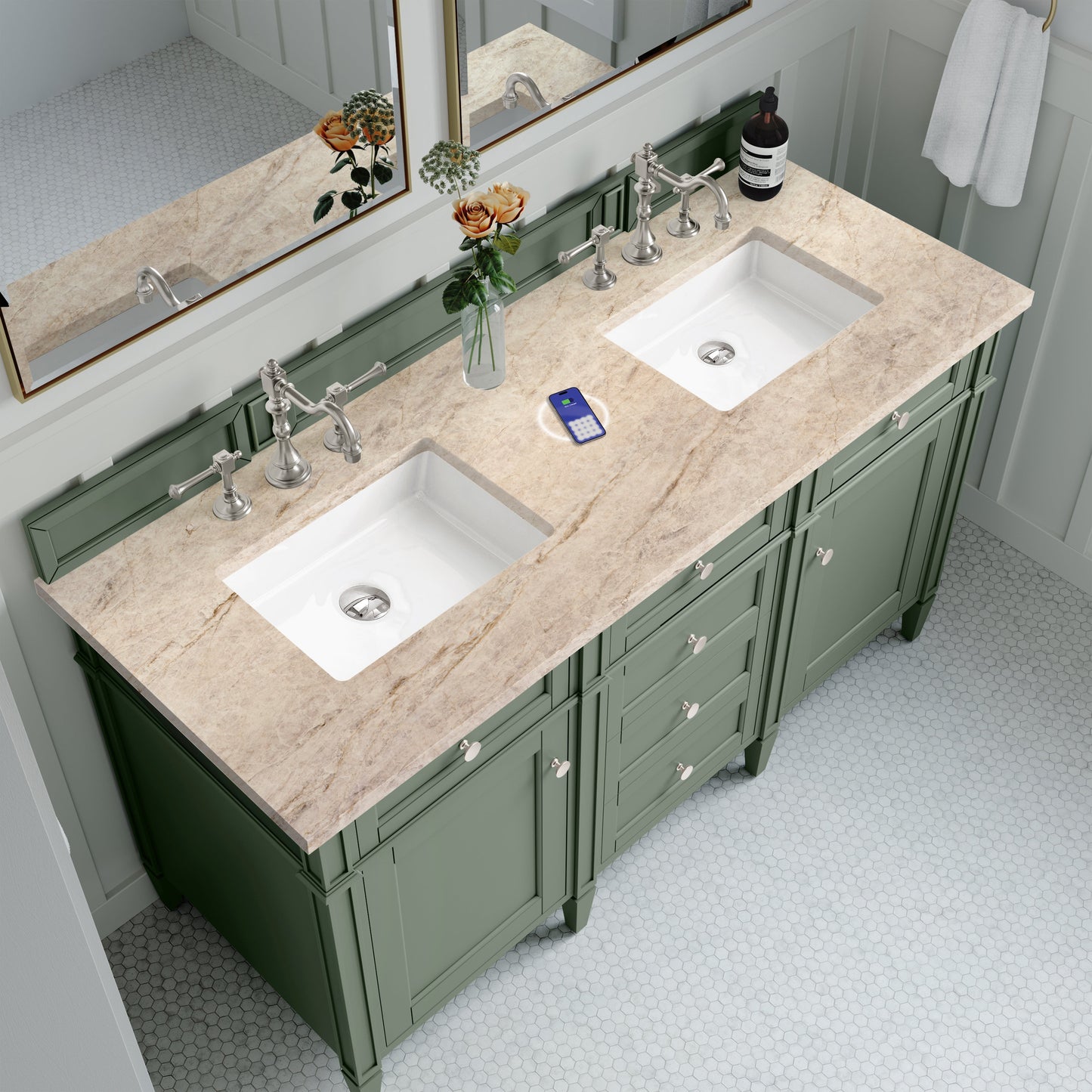 
                  
                    Brittany 60" Double Vanity in Smokey Celadon Double bathroom Vanity James Martin Vanities FreePower-Enabled Tajnar Eclos 
                  
                