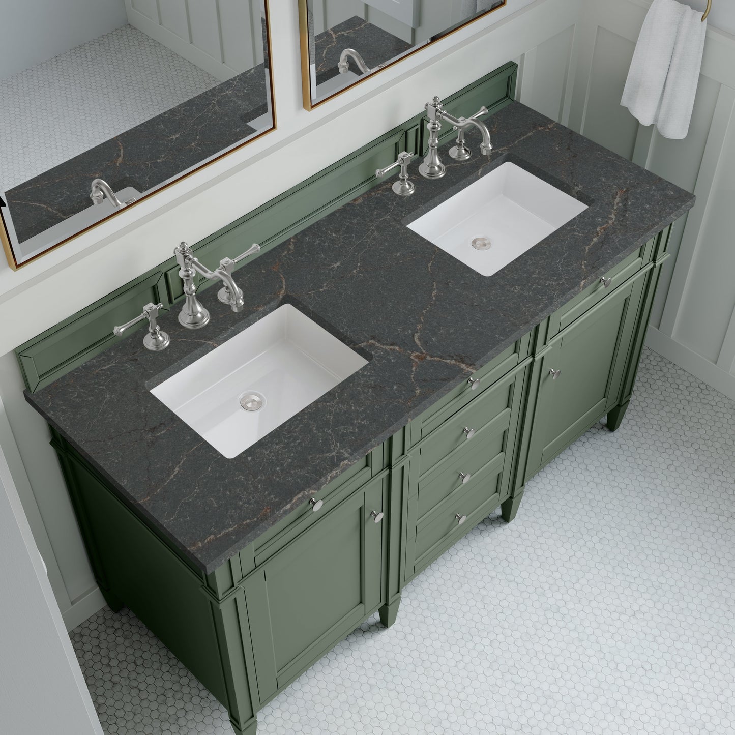
                  
                    Brittany 60" Double Vanity in Smokey Celadon Double bathroom Vanity James Martin Vanities Parisien Bleu Silestone 
                  
                