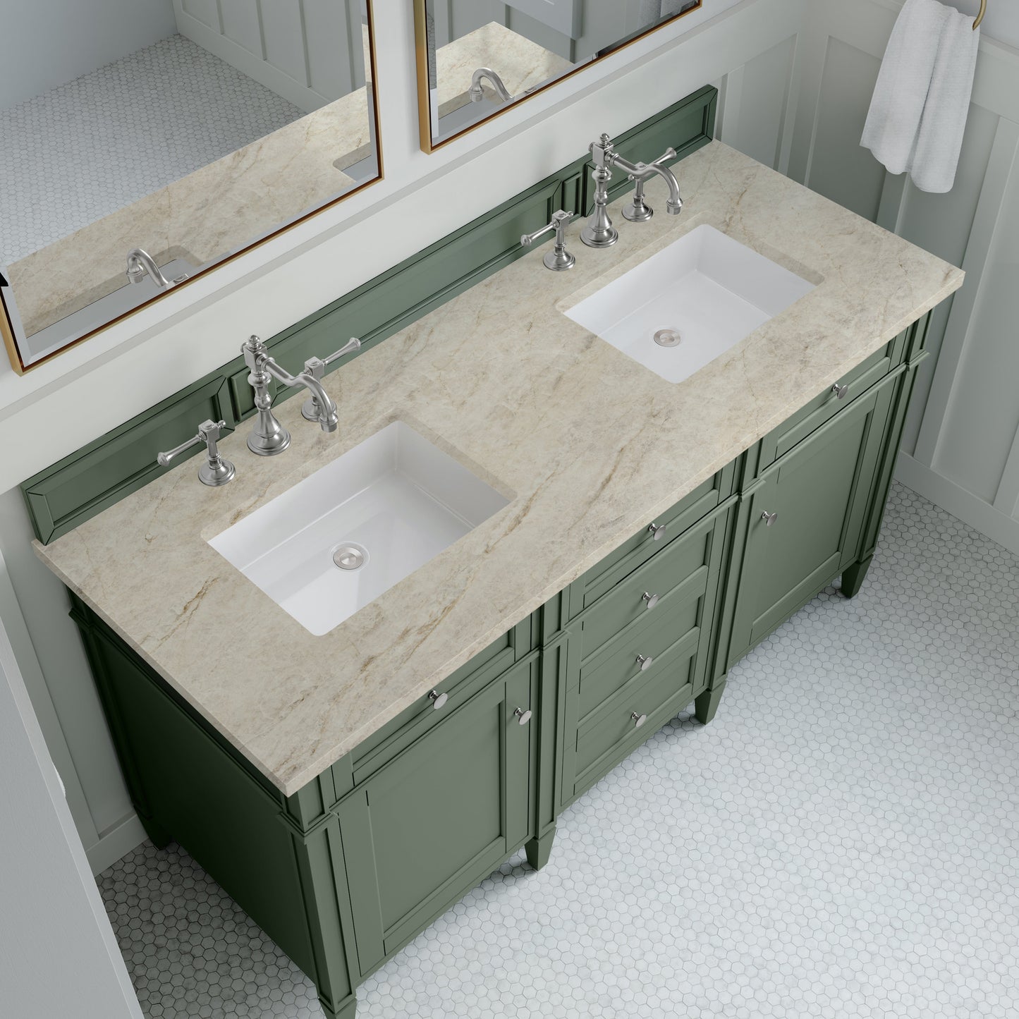 
                  
                    Brittany 60" Double Vanity in Smokey Celadon Double bathroom Vanity James Martin Vanities Tajnar Eclos 
                  
                