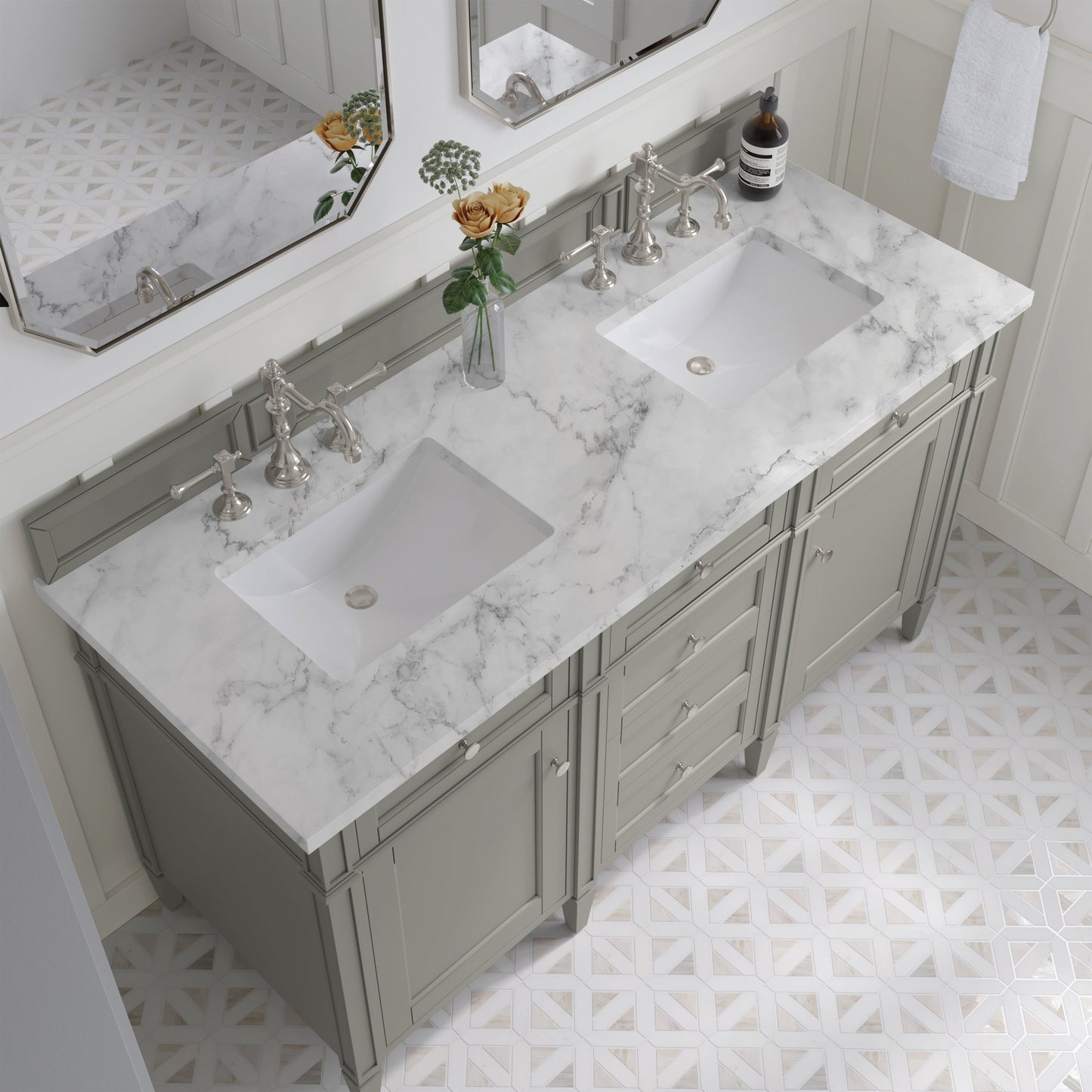 
                  
                    Brittany 60" Double Vanity in Urban Gray Double bathroom Vanity James Martin Vanities Carrara White Marble 
                  
                