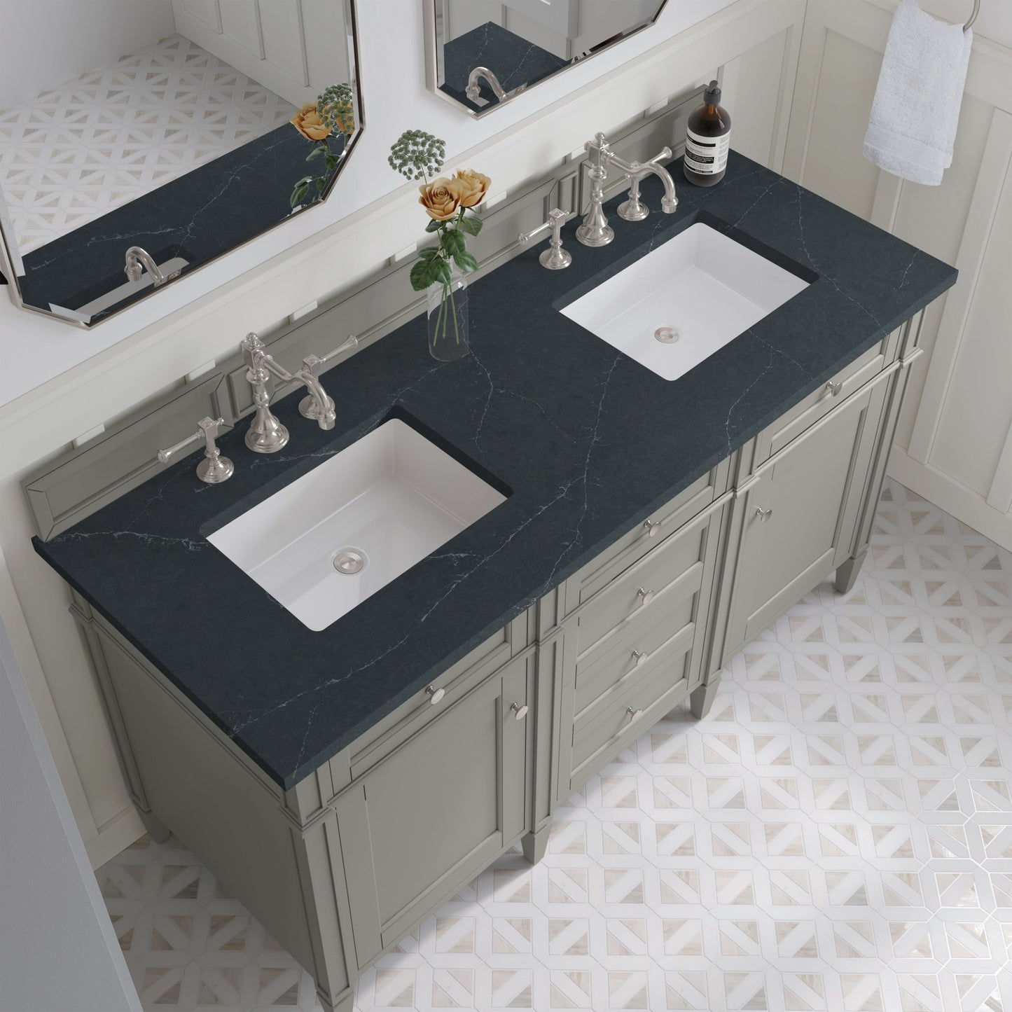 
                  
                    Brittany 60" Double Vanity in Urban Gray Double bathroom Vanity James Martin Vanities Charcoal Soapstone Silestone 
                  
                