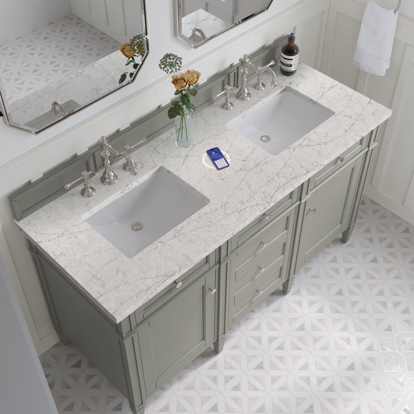 
                  
                    Brittany 60" Double Vanity in Urban Gray Double bathroom Vanity James Martin Vanities FreePower-Enabled Eternal Jasmine Pearl Silestone 
                  
                