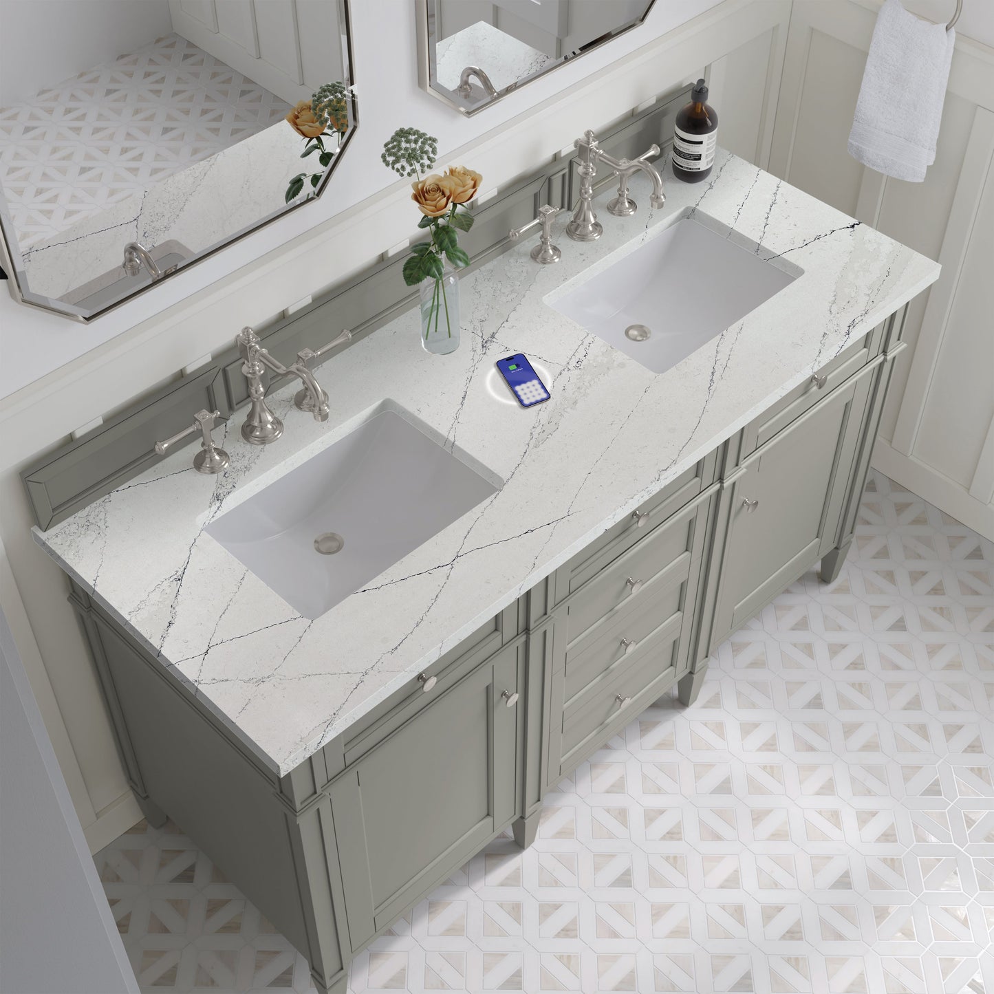 
                  
                    Brittany 60" Double Vanity in Urban Gray Double bathroom Vanity James Martin Vanities FreePower-Enabled Ethereal Noctis Silestone 
                  
                