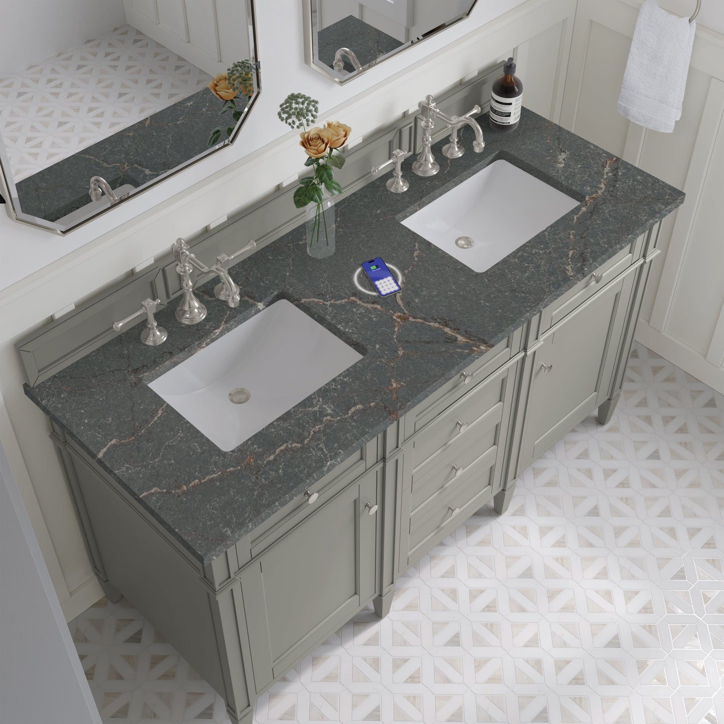 
                  
                    Brittany 60" Double Vanity in Urban Gray Double bathroom Vanity James Martin Vanities FreePower-Enabled Parisien Bleu Silestone 
                  
                