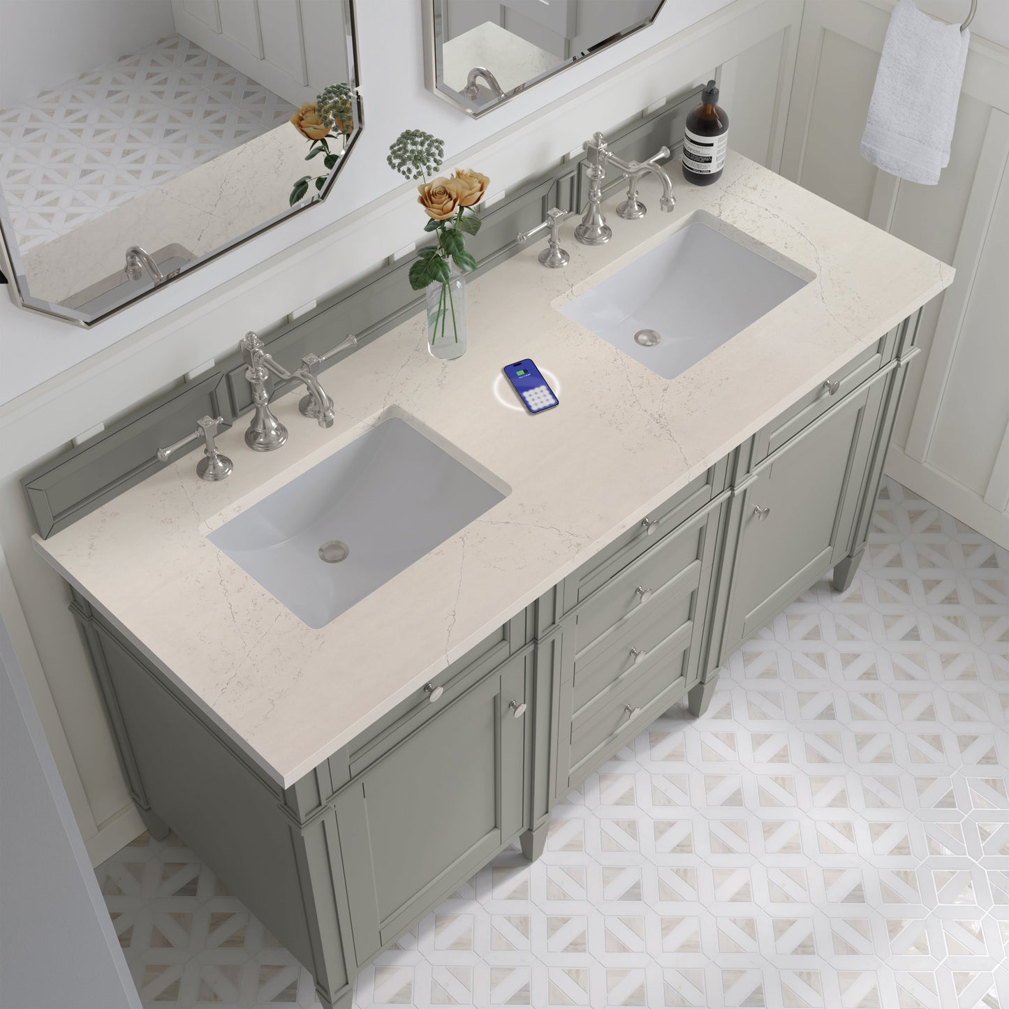 
                  
                    Brittany 60" Double Vanity in Urban Gray Double bathroom Vanity James Martin Vanities FreePower-Enabled Siberian Silestone 
                  
                