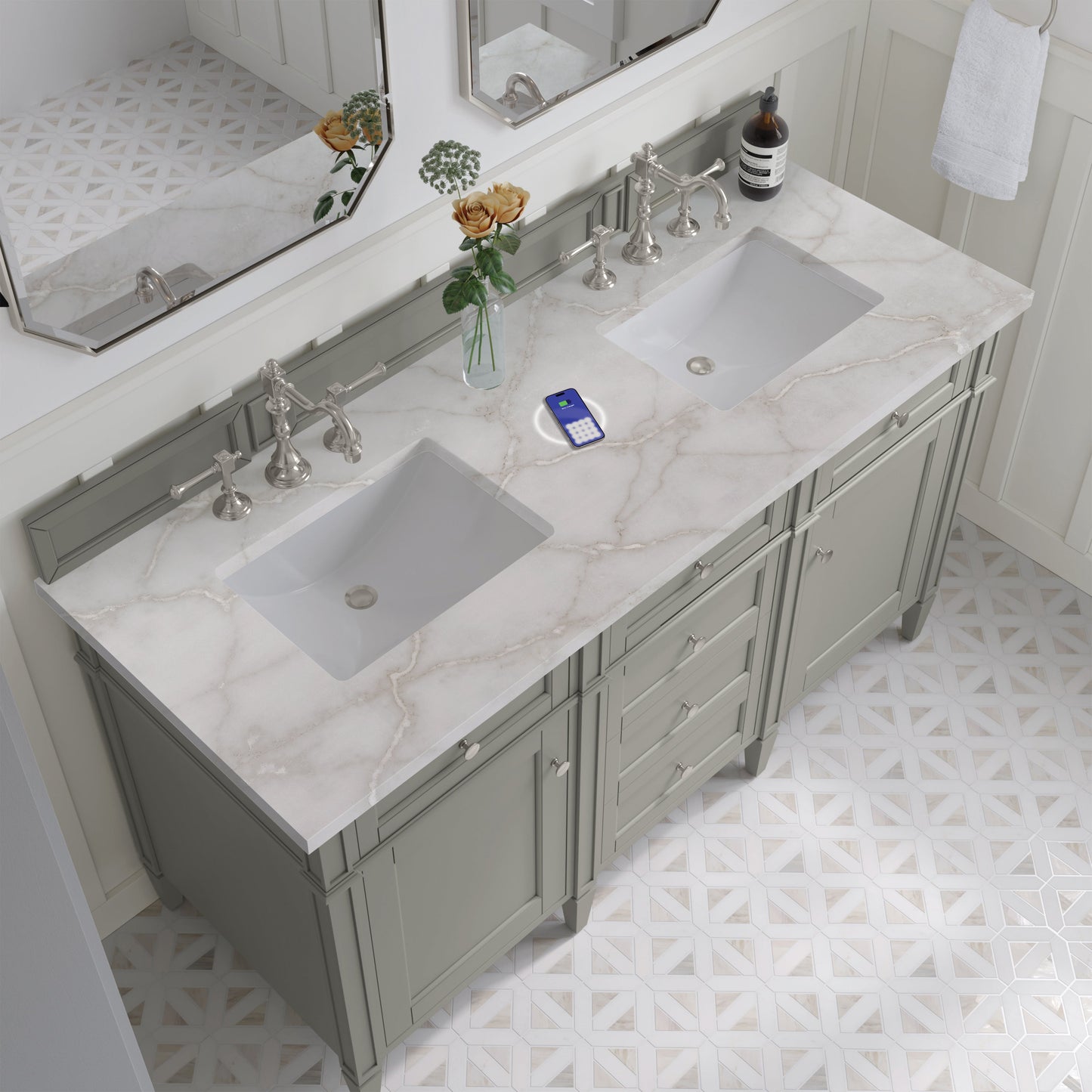 
                  
                    Brittany 60" Double Vanity in Urban Gray Double bathroom Vanity James Martin Vanities FreePower-Enabled Victorian Silver Silestone 
                  
                