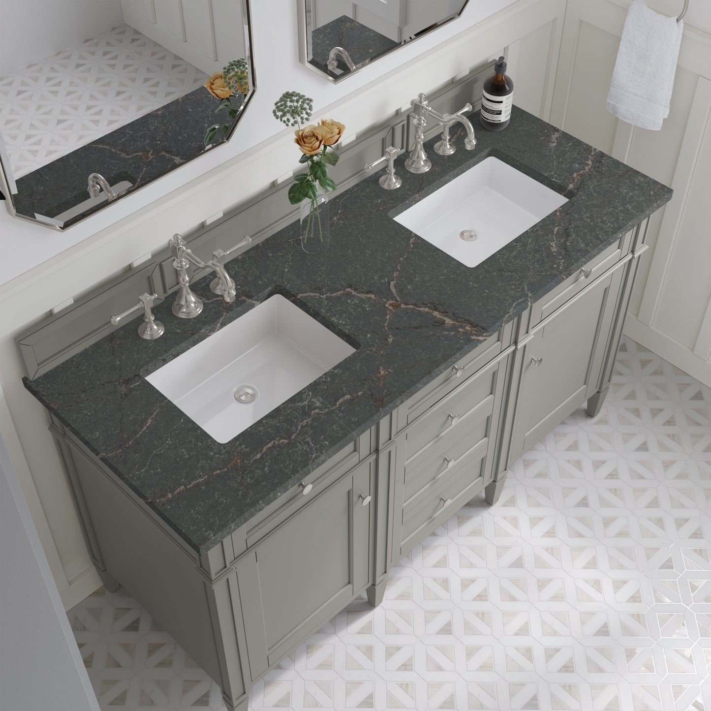 
                  
                    Brittany 60" Double Vanity in Urban Gray Double bathroom Vanity James Martin Vanities Parisien Bleu Silestone 
                  
                