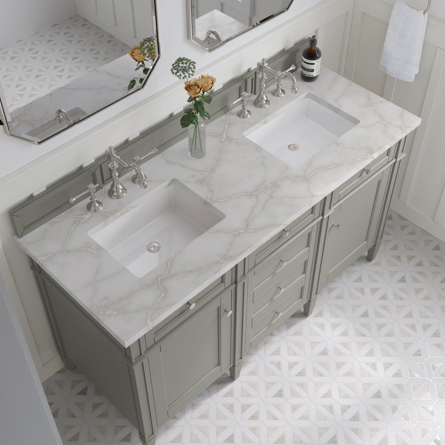 
                  
                    Brittany 60" Double Vanity in Urban Gray Double bathroom Vanity James Martin Vanities Victorian Silver Silestone 
                  
                